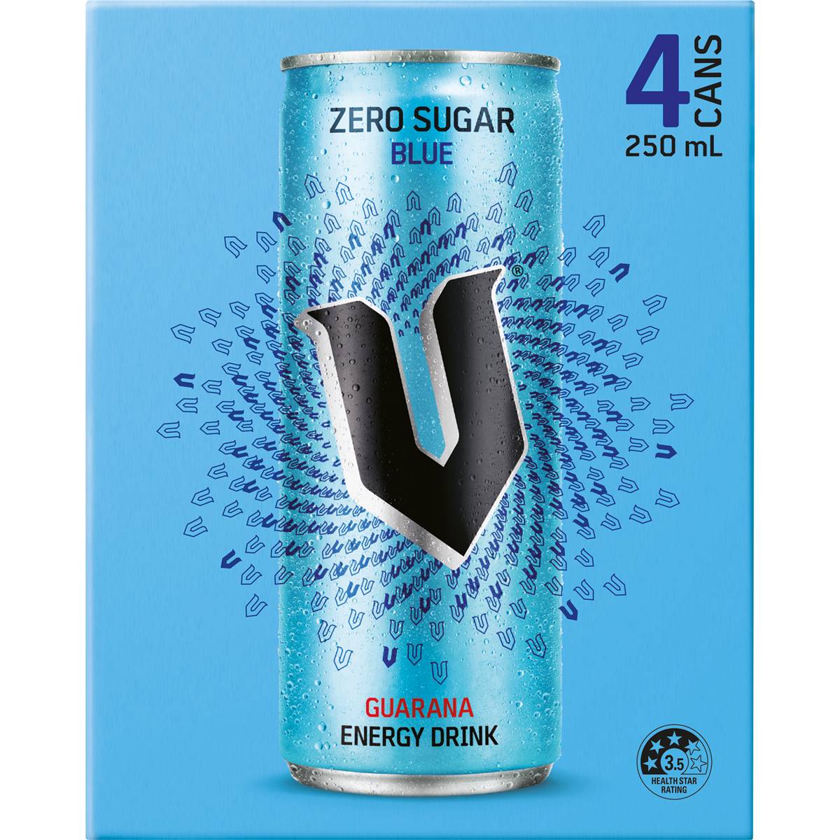 V Energy Sugarfree Blue Guarana Energy Drink 250mlx 4pack Woolworths