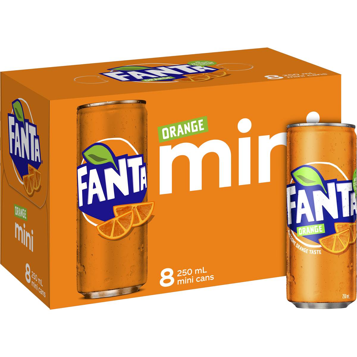 Fanta Mini Orange Soft Drink Cans 250ml X8 Pack | Woolworths