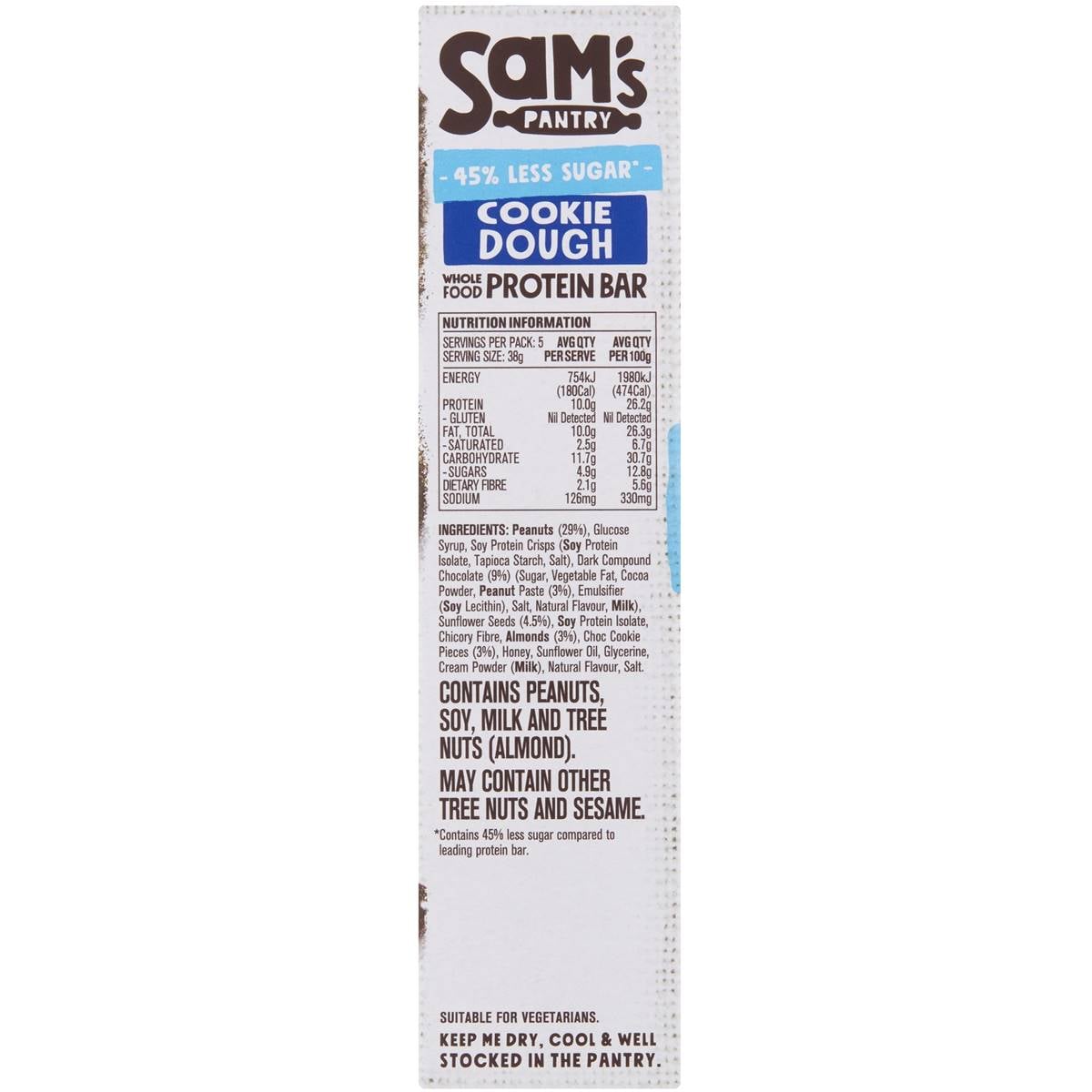Sam's Pantry Cookie Dough Low Sugar Protein Bars 5 Pack Woolworths