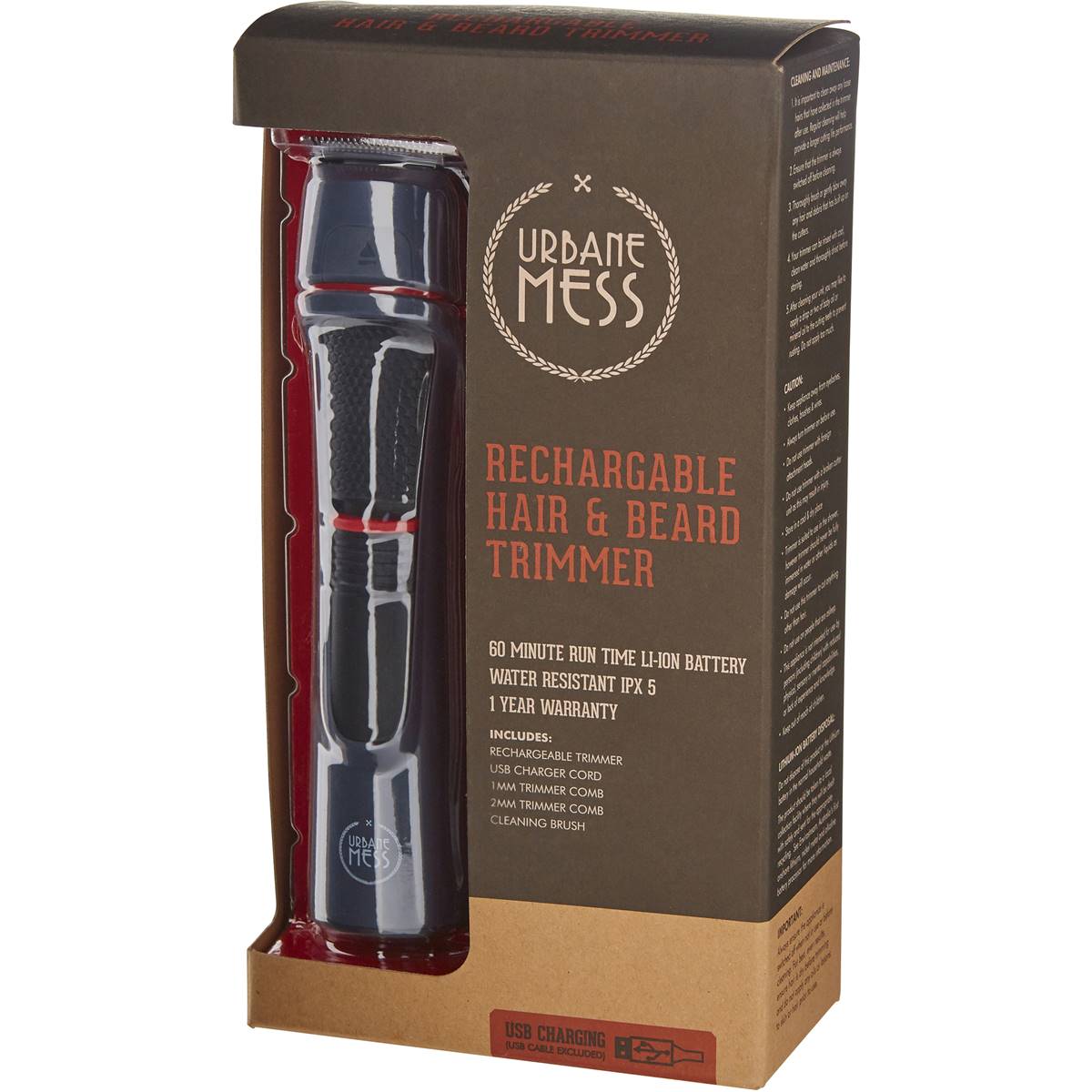 Urbane Mess Rechargeable Hair & Beard Trimmer Each Woolworths