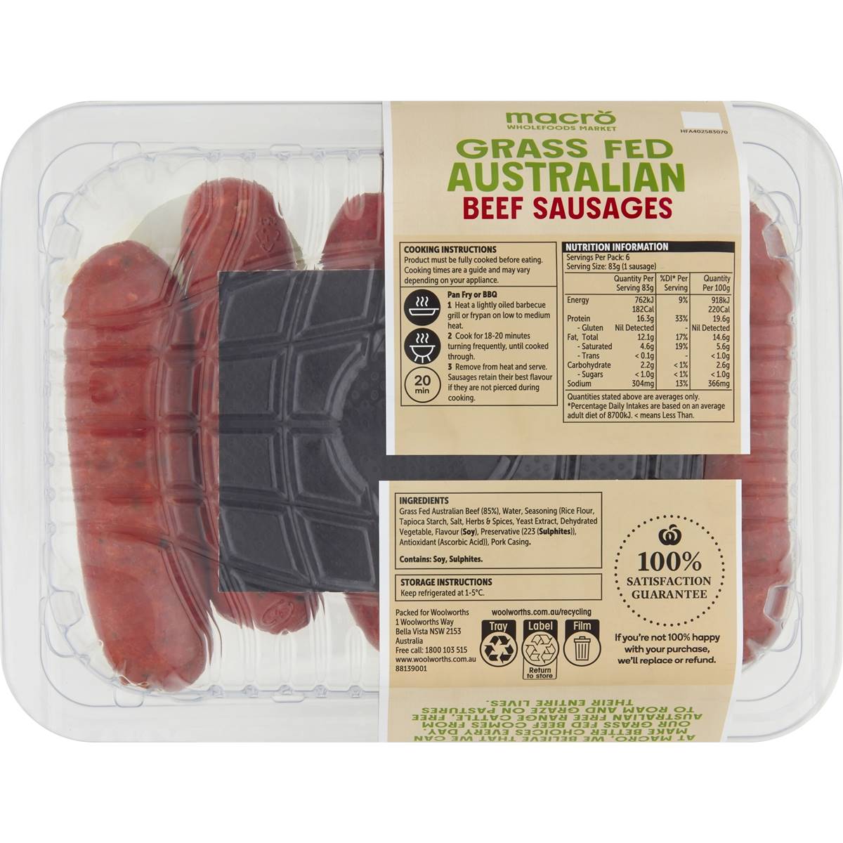 Macro Grass Fed Beef Sausage G Woolworths