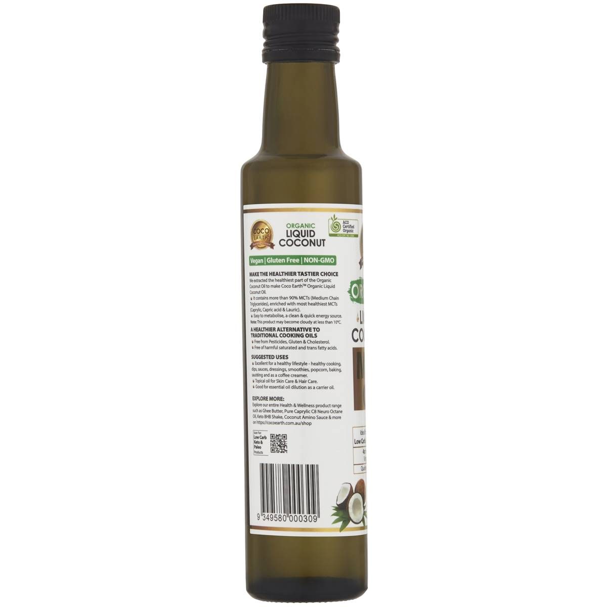 Coco Earth Organic Liquid Coconut Premium Oil Mct 100 Pure 250ml