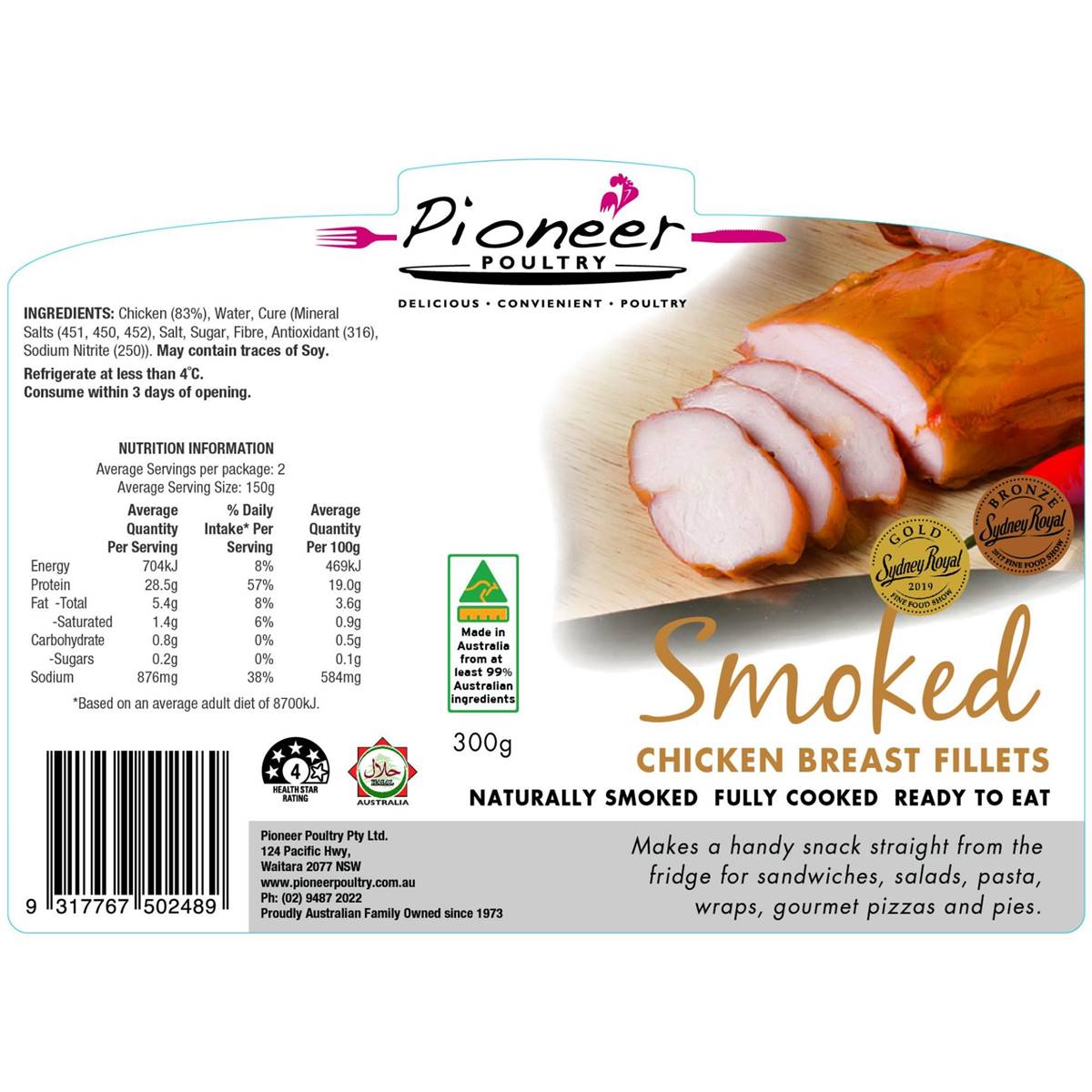 Pioneer Poultry Smoked Chicken Breast Fillet 300g Woolworths