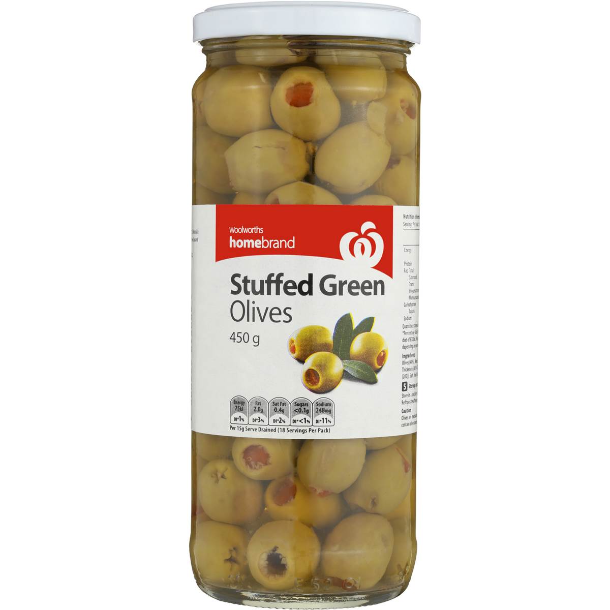 Homebrand Olives Green Stuffed 450g Woolworths