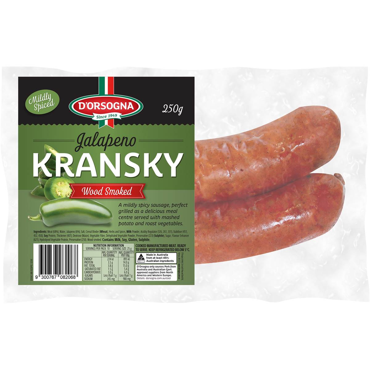 D'orsogna Wood Smoked Jalapeno Kransky 250g Woolworths