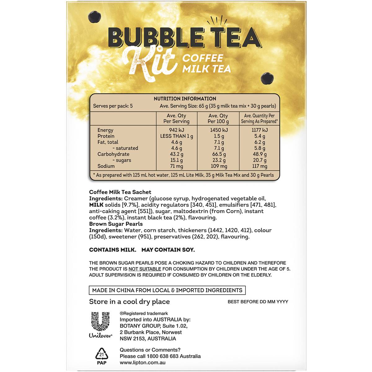 Lipton Bubble Tea Kit Coffee Milk Tea 5 Pack Woolworths