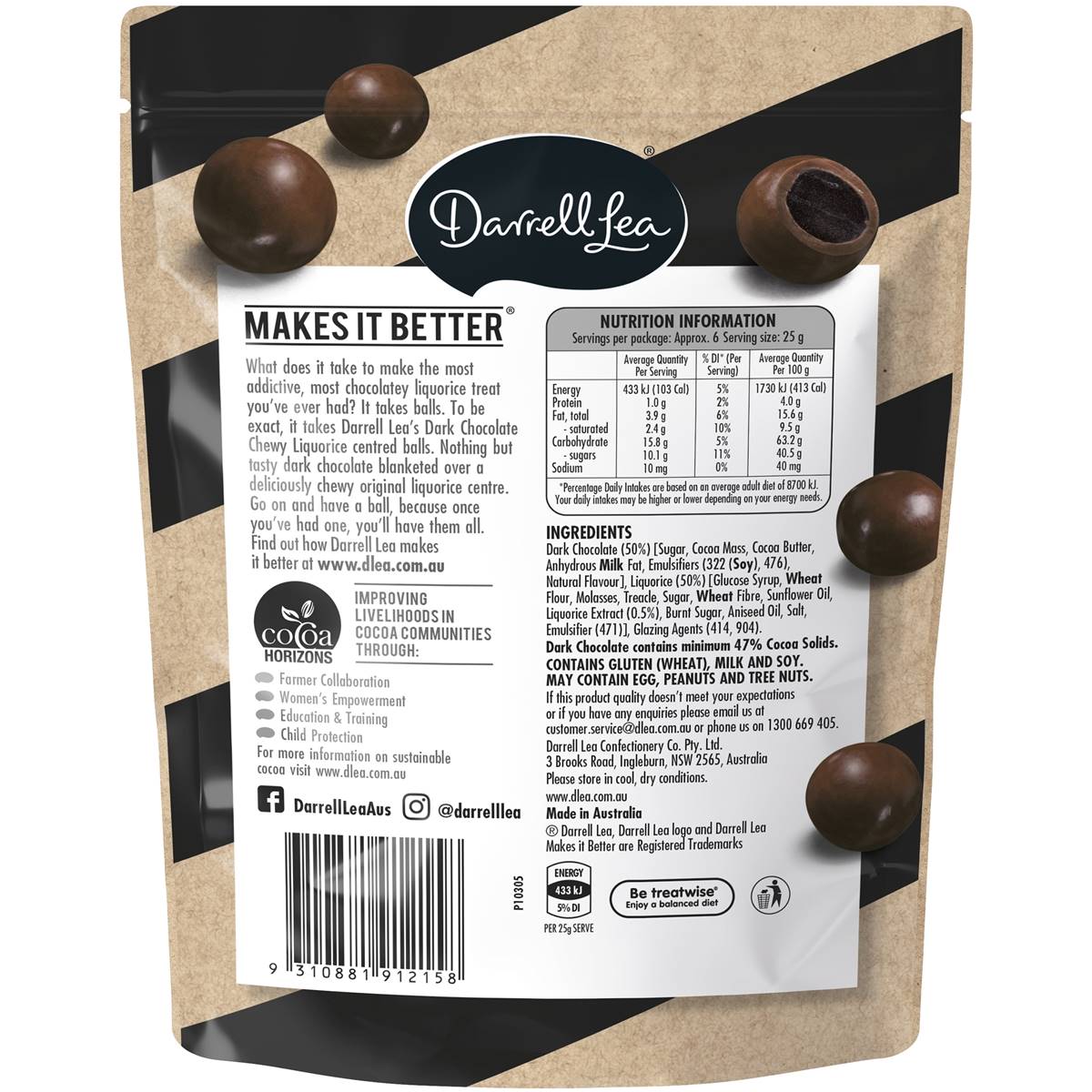 Darrell Lea Dark Chocolate Chewy Liquorice Balls 160g Woolworths