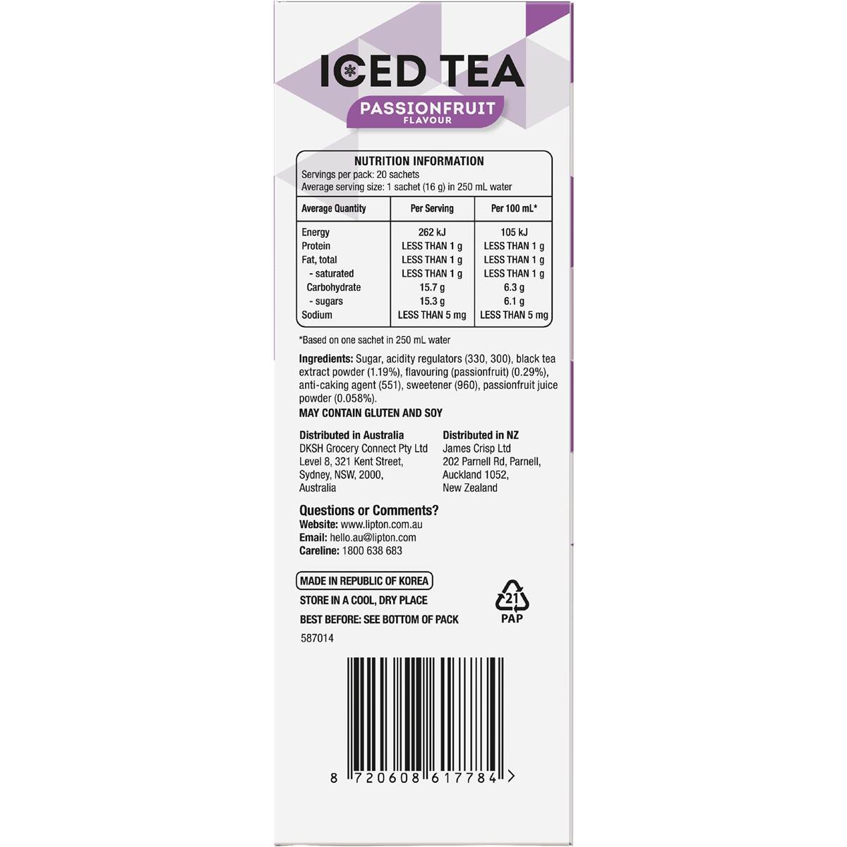 Lipton Iced Tea Passionfruit Sachets 20 Pack Woolworths