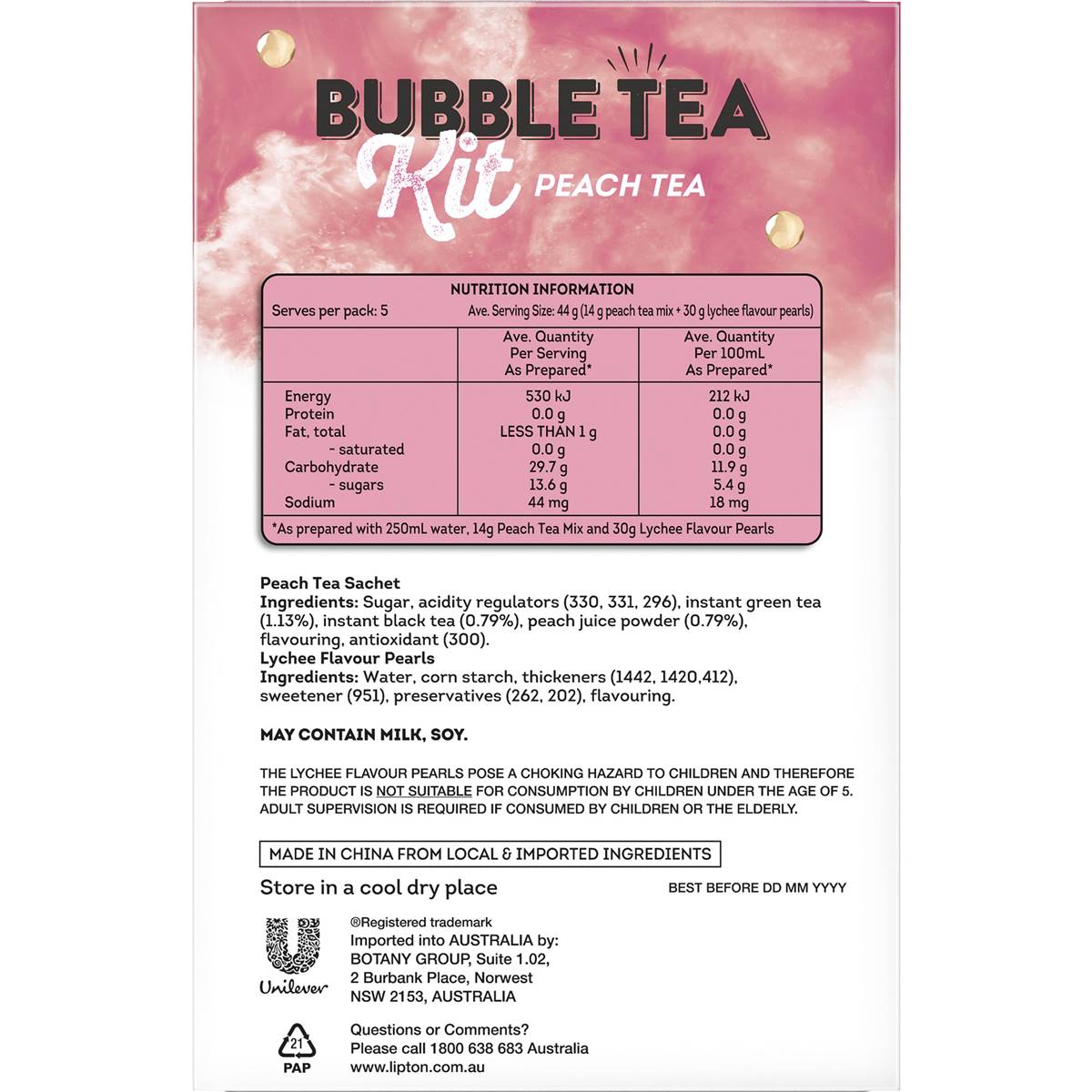 Lipton Bubble Tea Peach 5 Pack | Woolworths