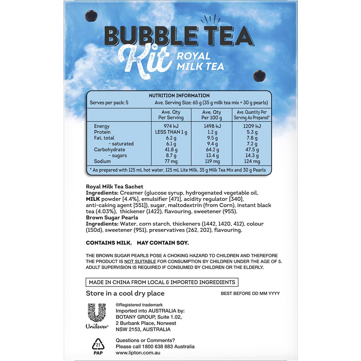 Lipton Bubble Tea Royal Milk Tea 5 Pack | Woolworths