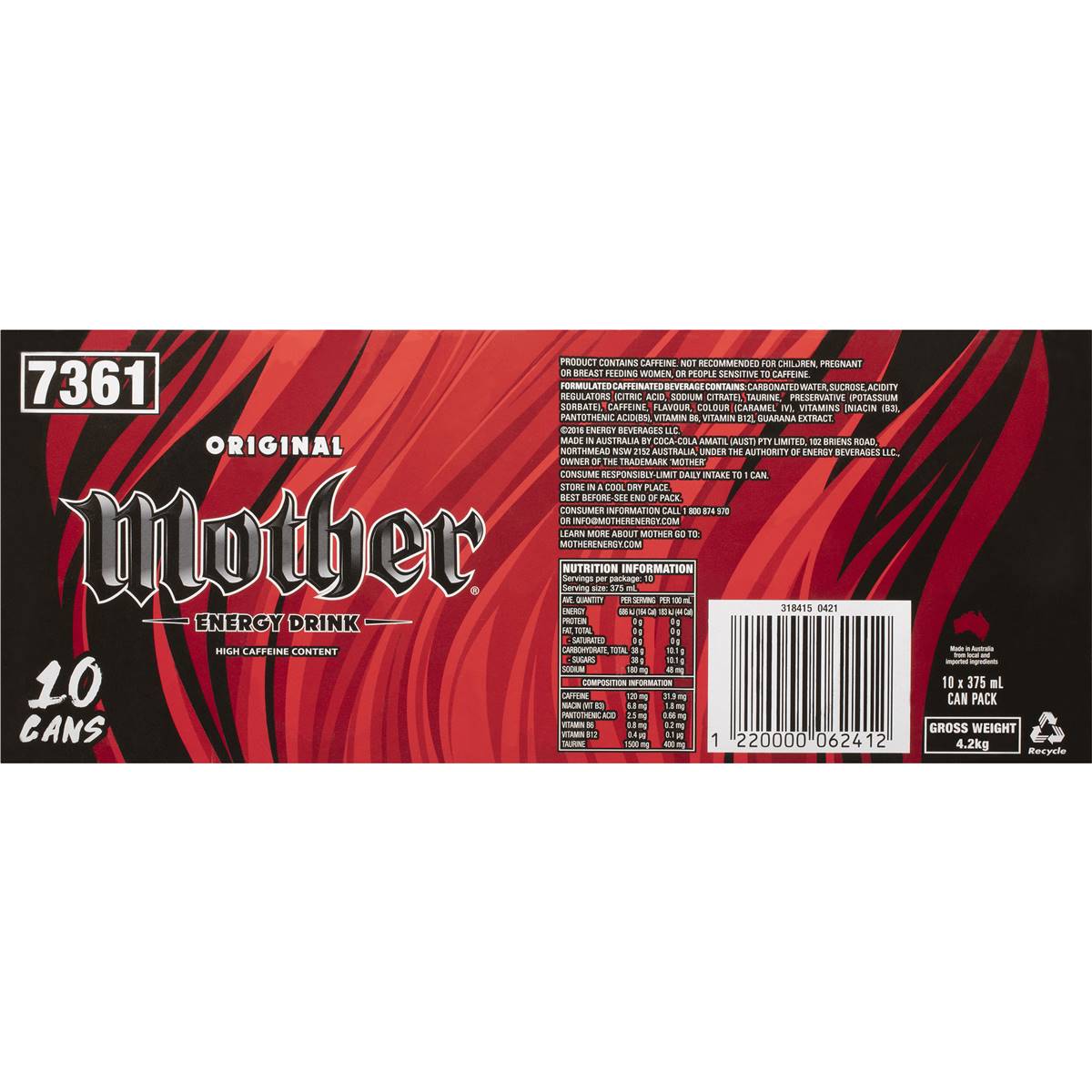 Mother Energy Drink Original Cans 375mlx 10 Pack Woolworths