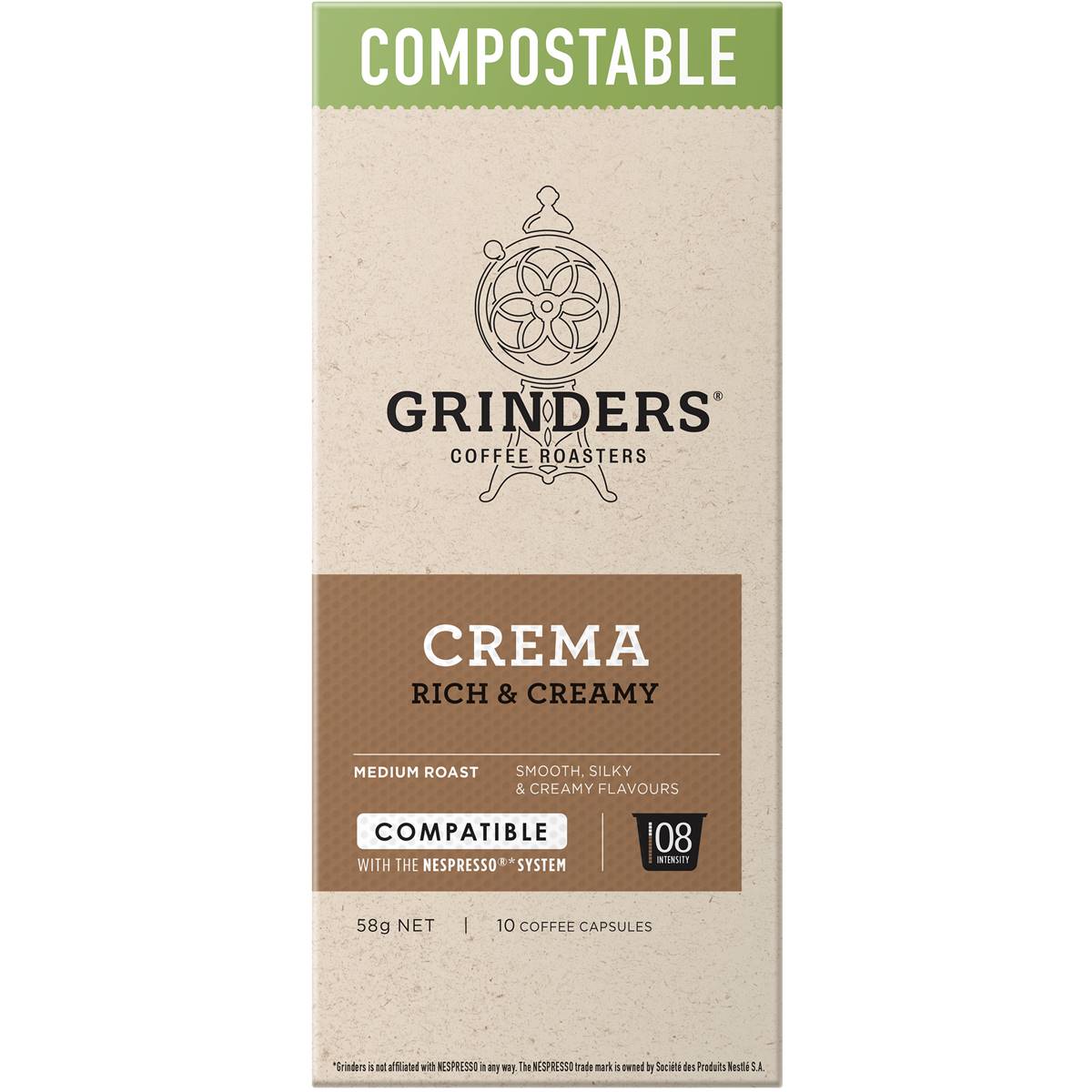 Grinders Compostable Coffee Capsules Crema 10 Pack Woolworths