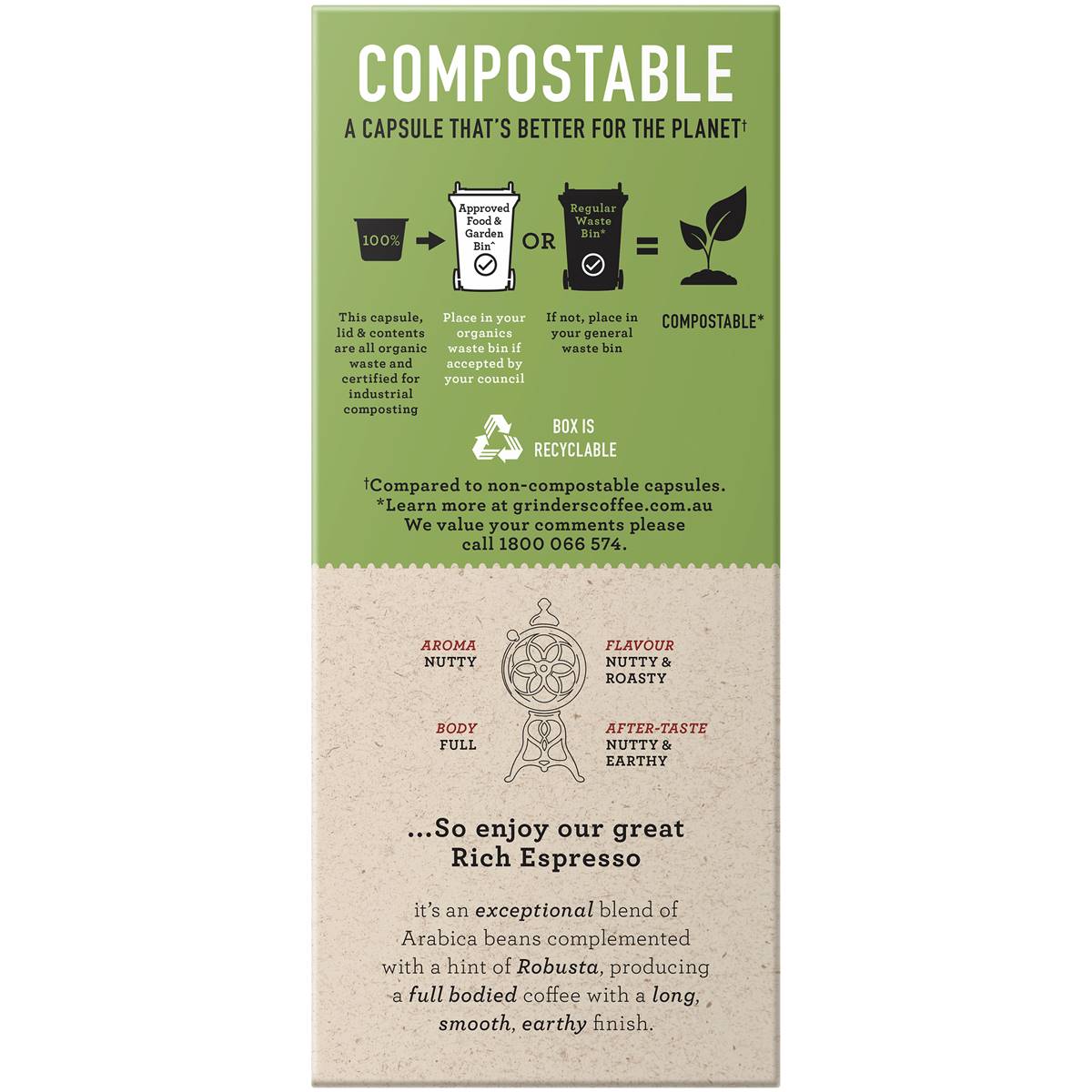 Grinders Compostable Coffee Capsules Rich Espresso 10 Pack Woolworths