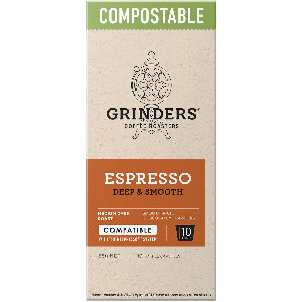Grinders Compostable Coffee Capsules Espresso 10 Pack Woolworths