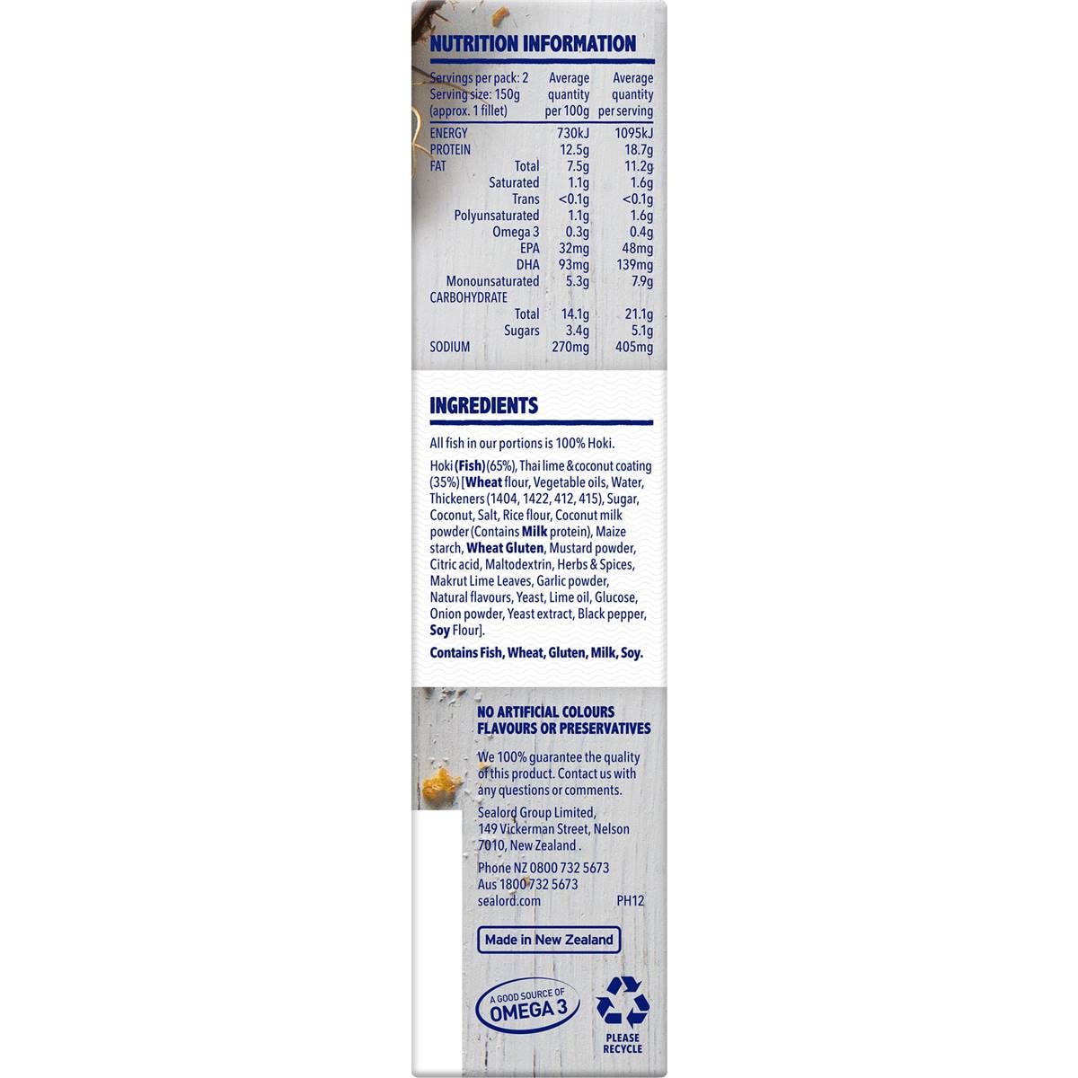 Sealord Australian Hoki Thai Lime & Coconut Crumb Fish Fillets 300g