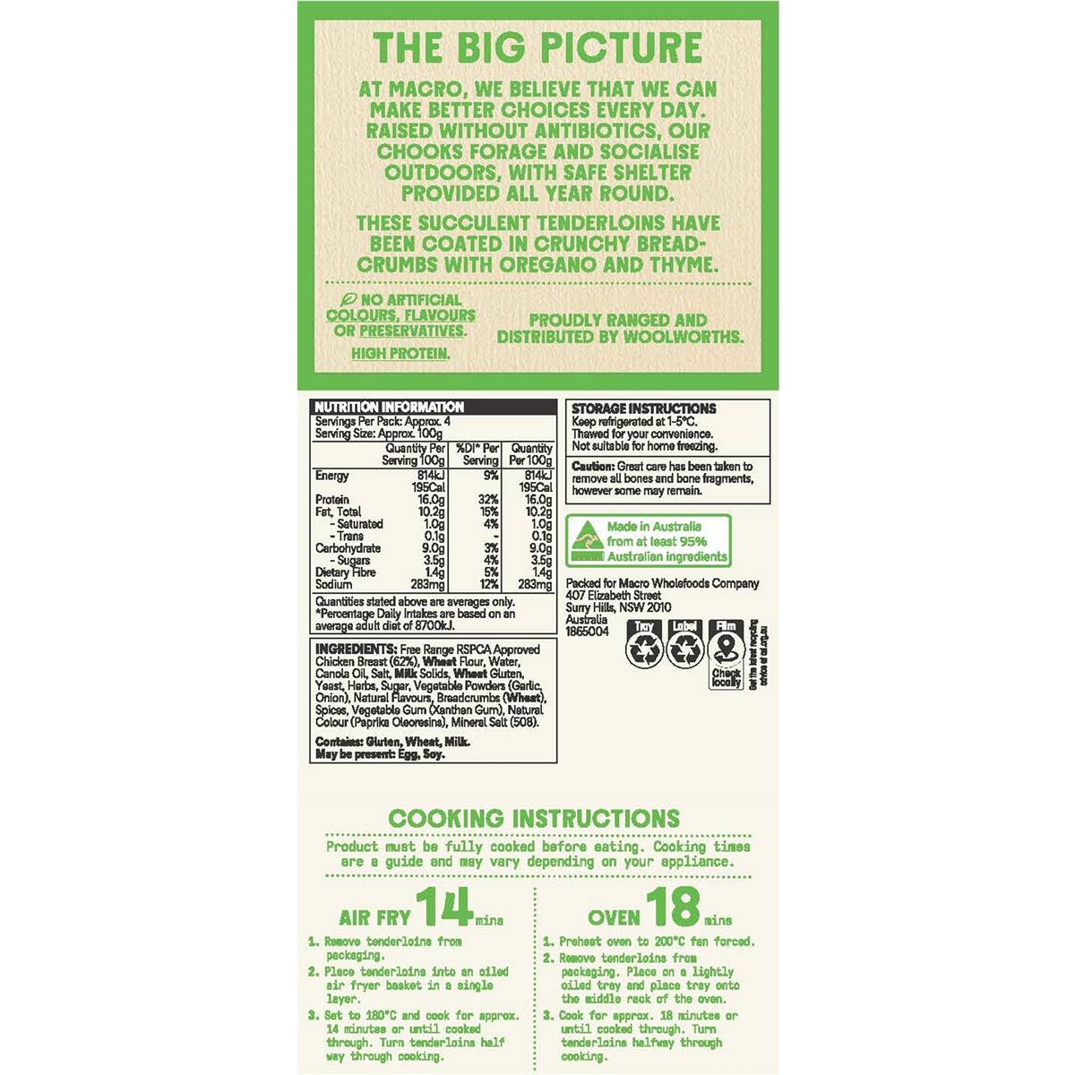 Macro Free Range Chicken Breast Tenders 400g Woolworths