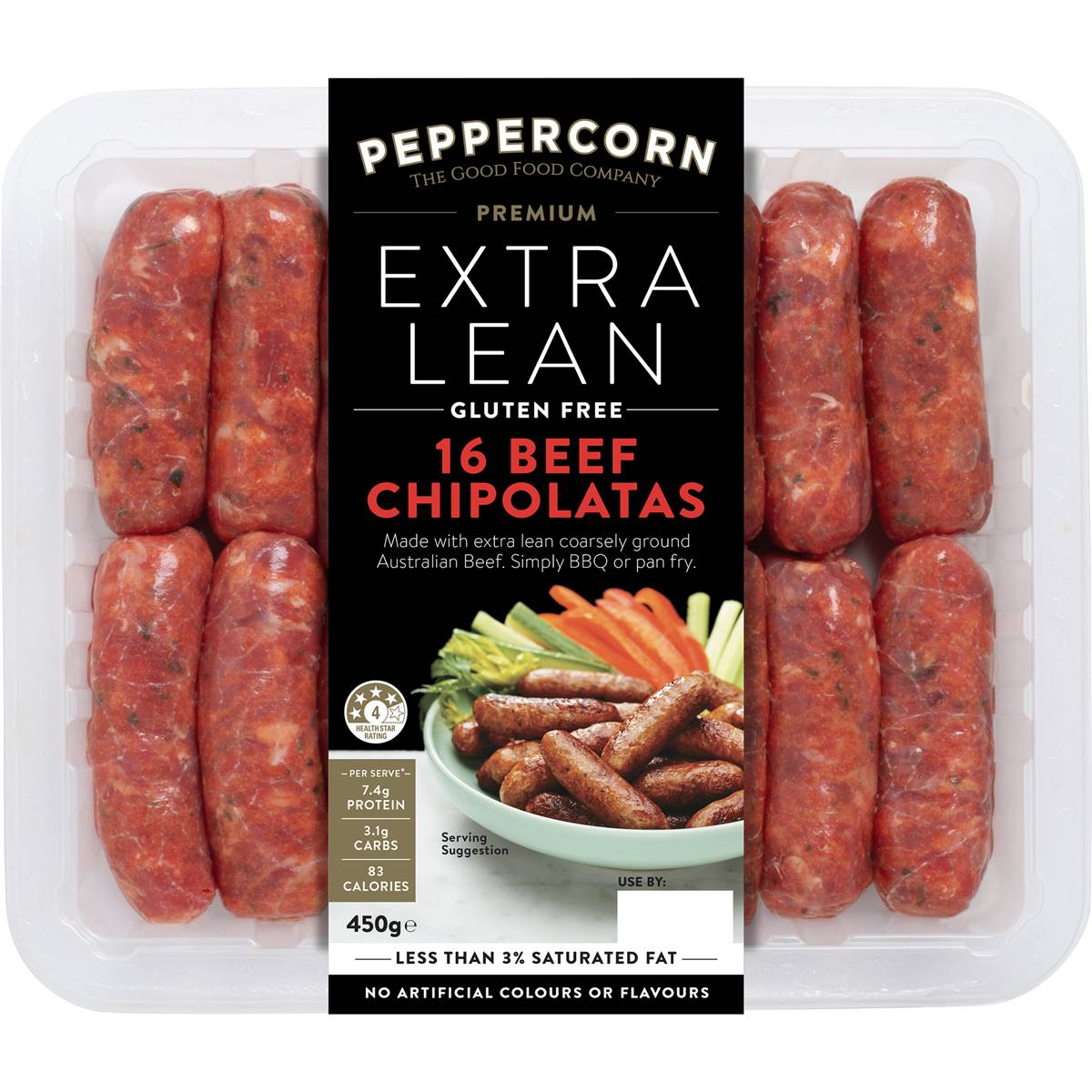 Peppercorn Beef Chipolata Extra Lean 450g Woolworths peppercorn-beef-chipolata-extra-lean-450g-woolworths