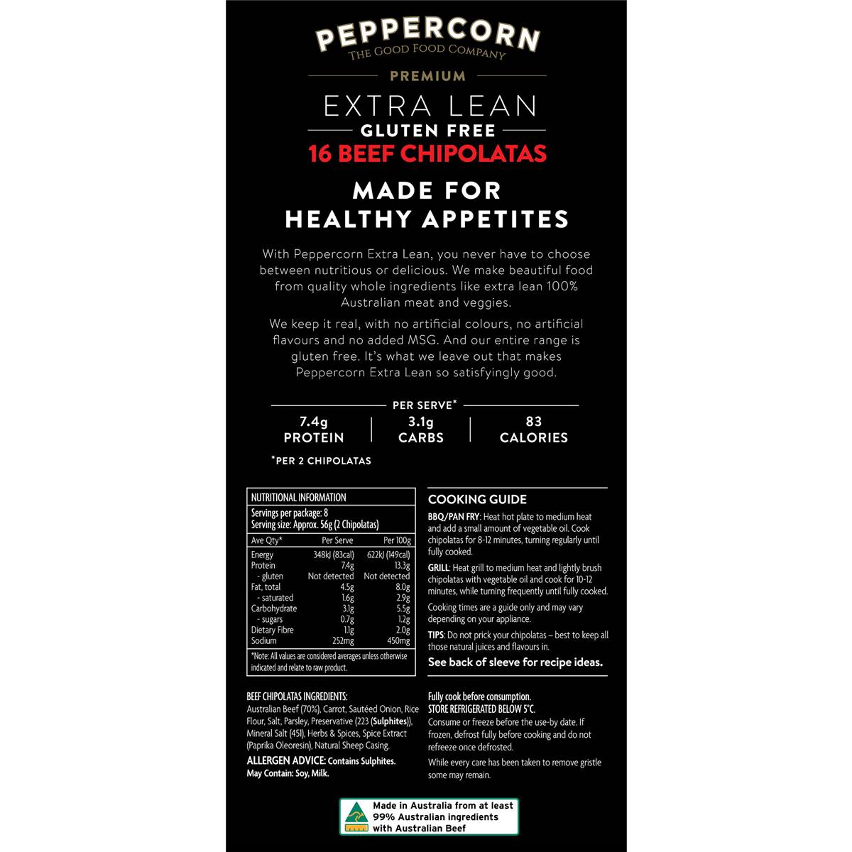 Peppercorn Beef Chipolata Extra Lean 450g Woolworths
