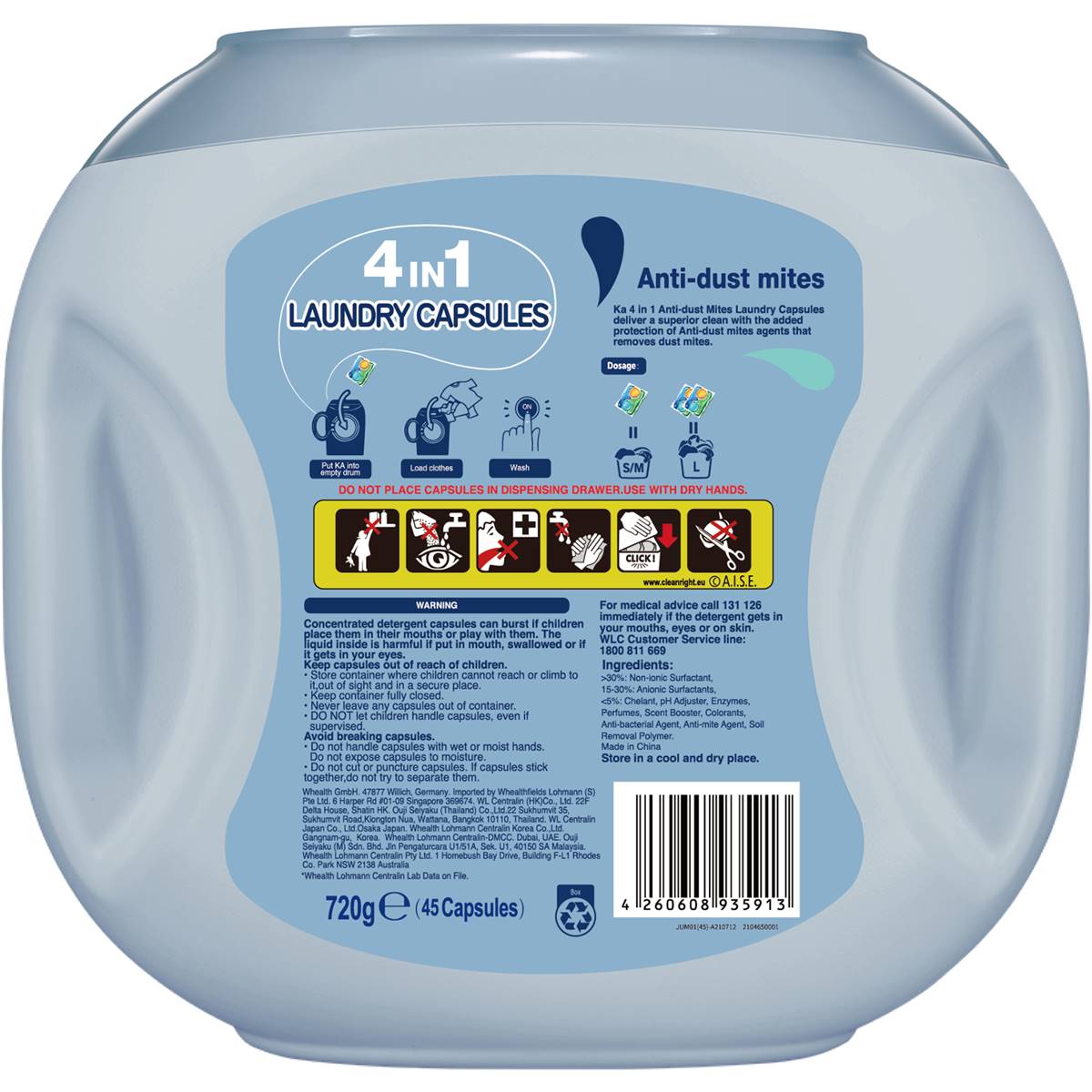 Ka Pod 4 In 1 Anti Dust Mites Laundry Capsules 45 Pack Woolworths
