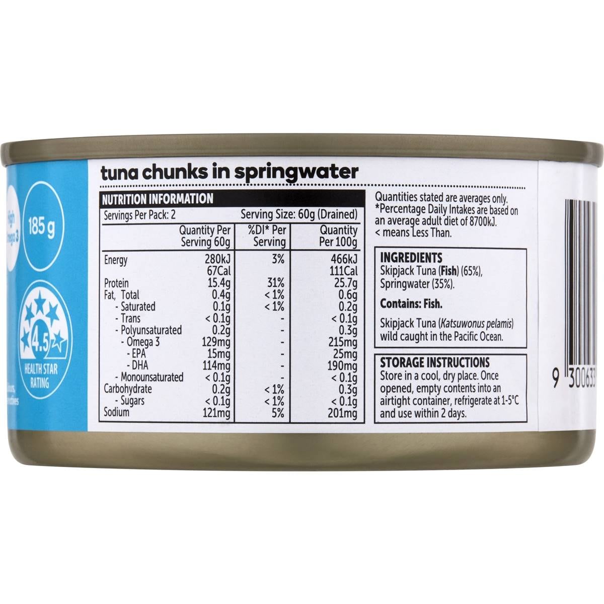 Essentials Tuna Chunks In Spring Water 185g Woolworths
