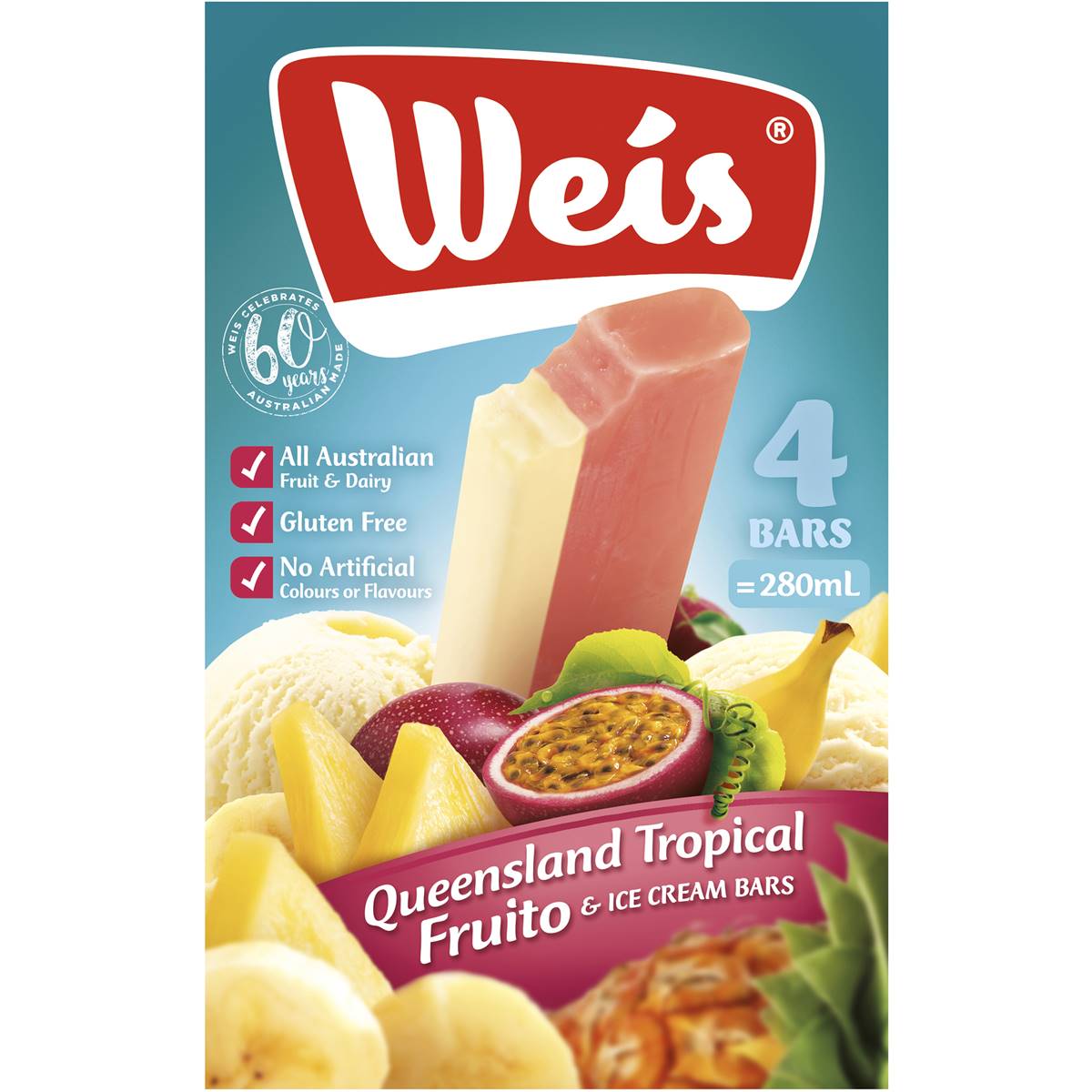 Weis Ice Cream Passionfruit Banana Pineapple 4pk 280ml Woolworths