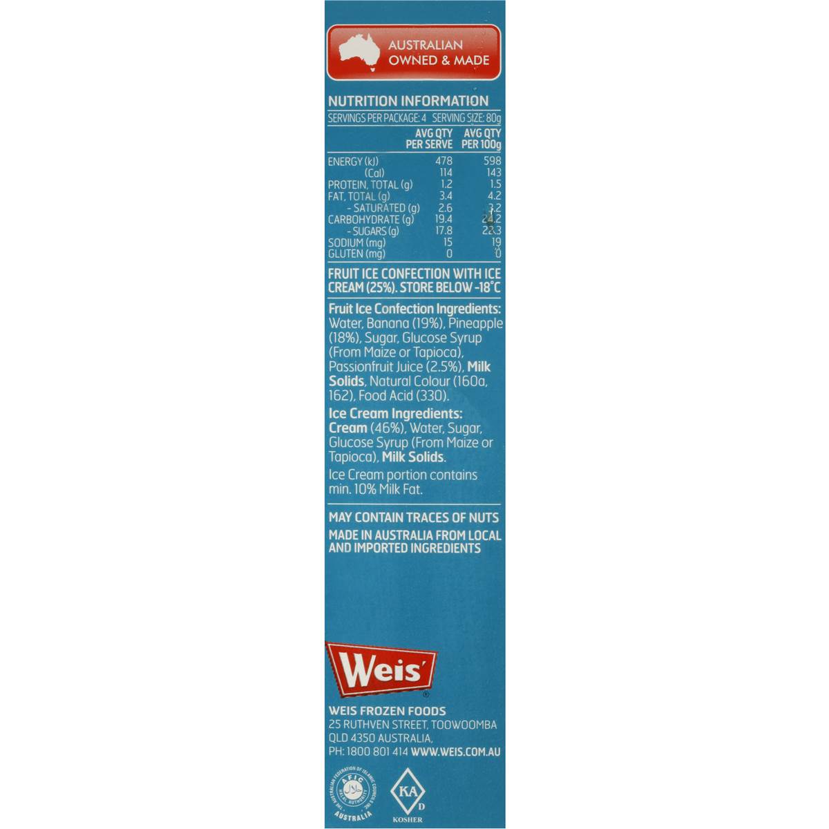 Weis Ice Cream Passionfruit Banana Pineapple 4pk 280ml Woolworths