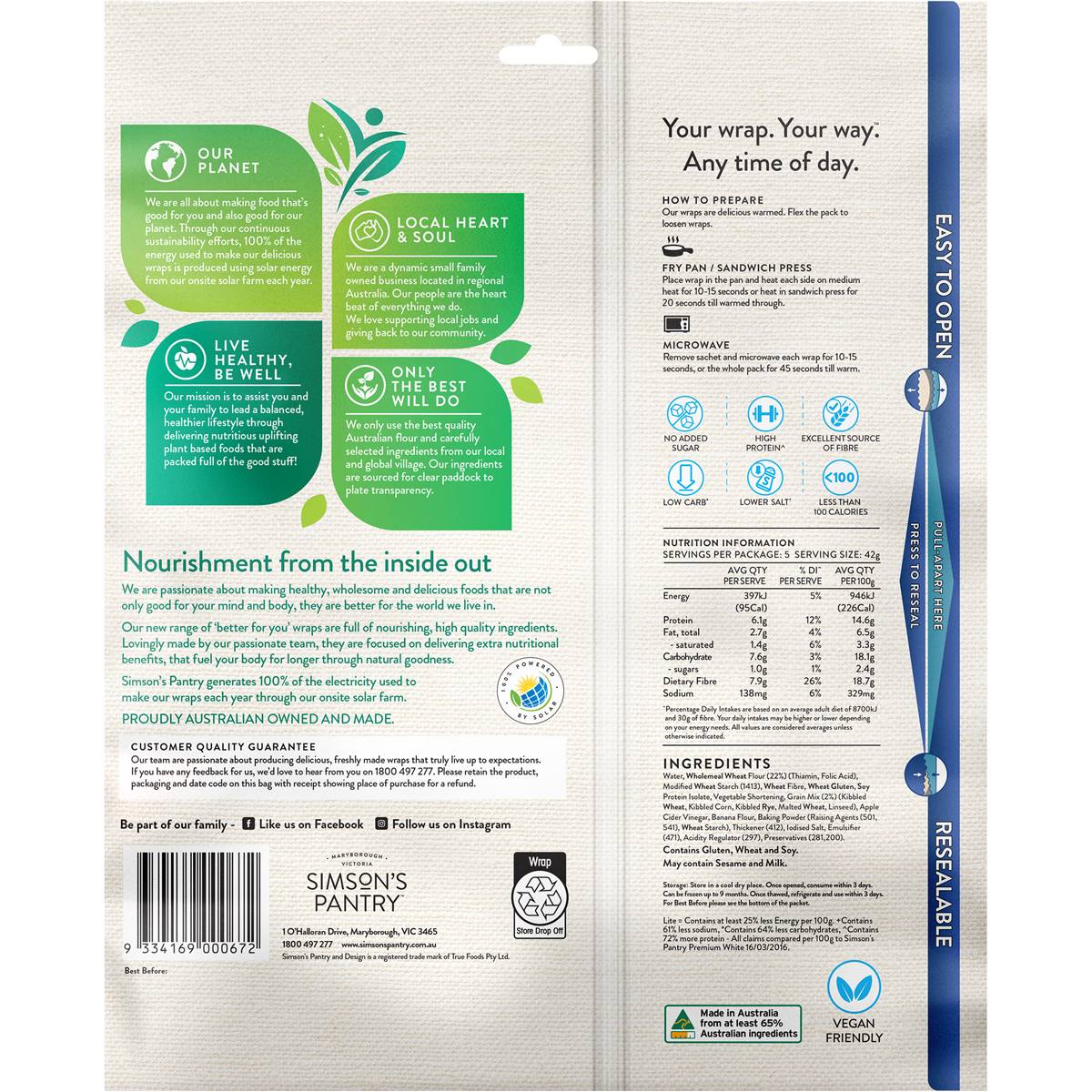 Simson's Pantry Lite Low Carb Super Grains Wraps 5 Pack Woolworths