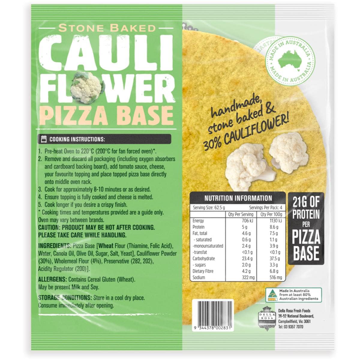 Della Rosa Cauliflower Pizza Base 250g Woolworths