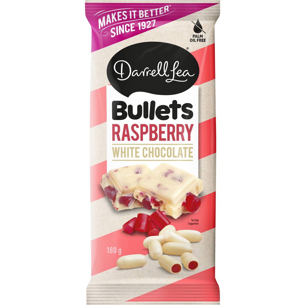 Darrell Lea White Chocolate Raspberry Bullets Block