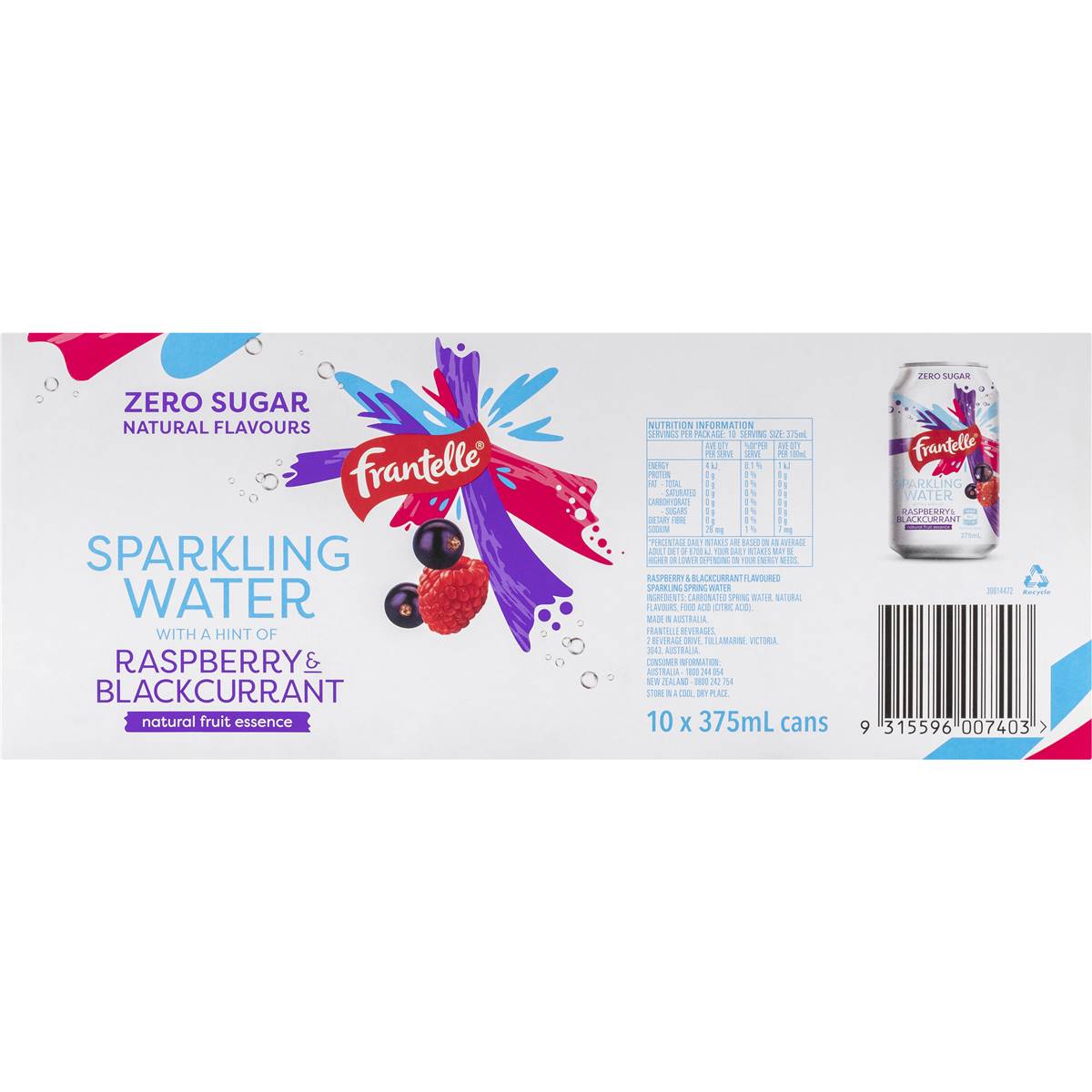 Frantelle Sparkling Water Raspberry & Blackcurrant Multipack Cans 375ml