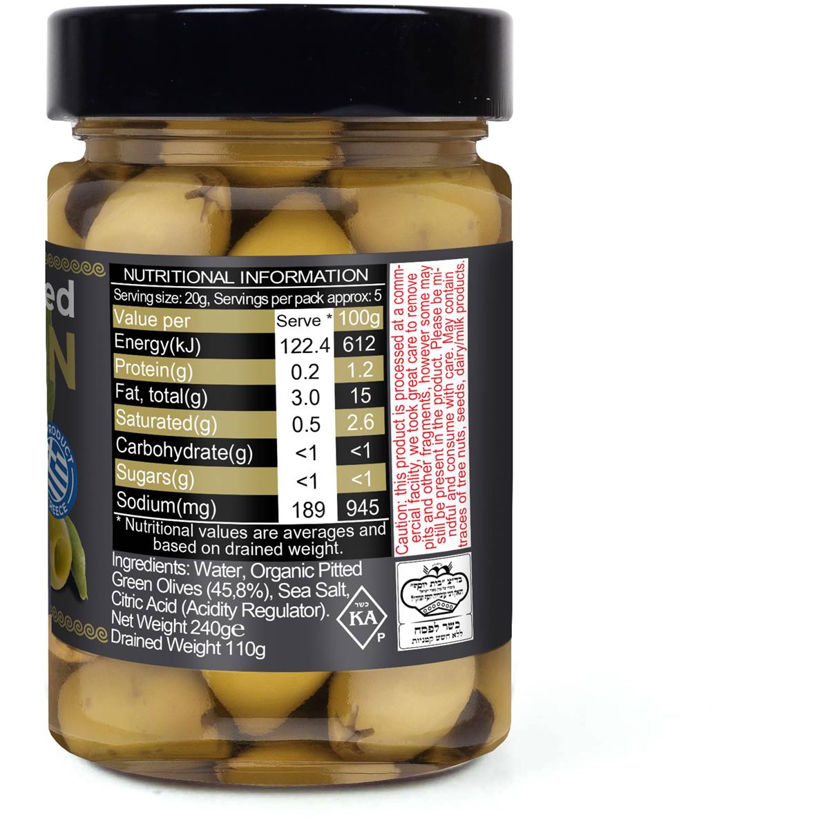 Foda Organic Pitted Green Olives 250ml Woolworths