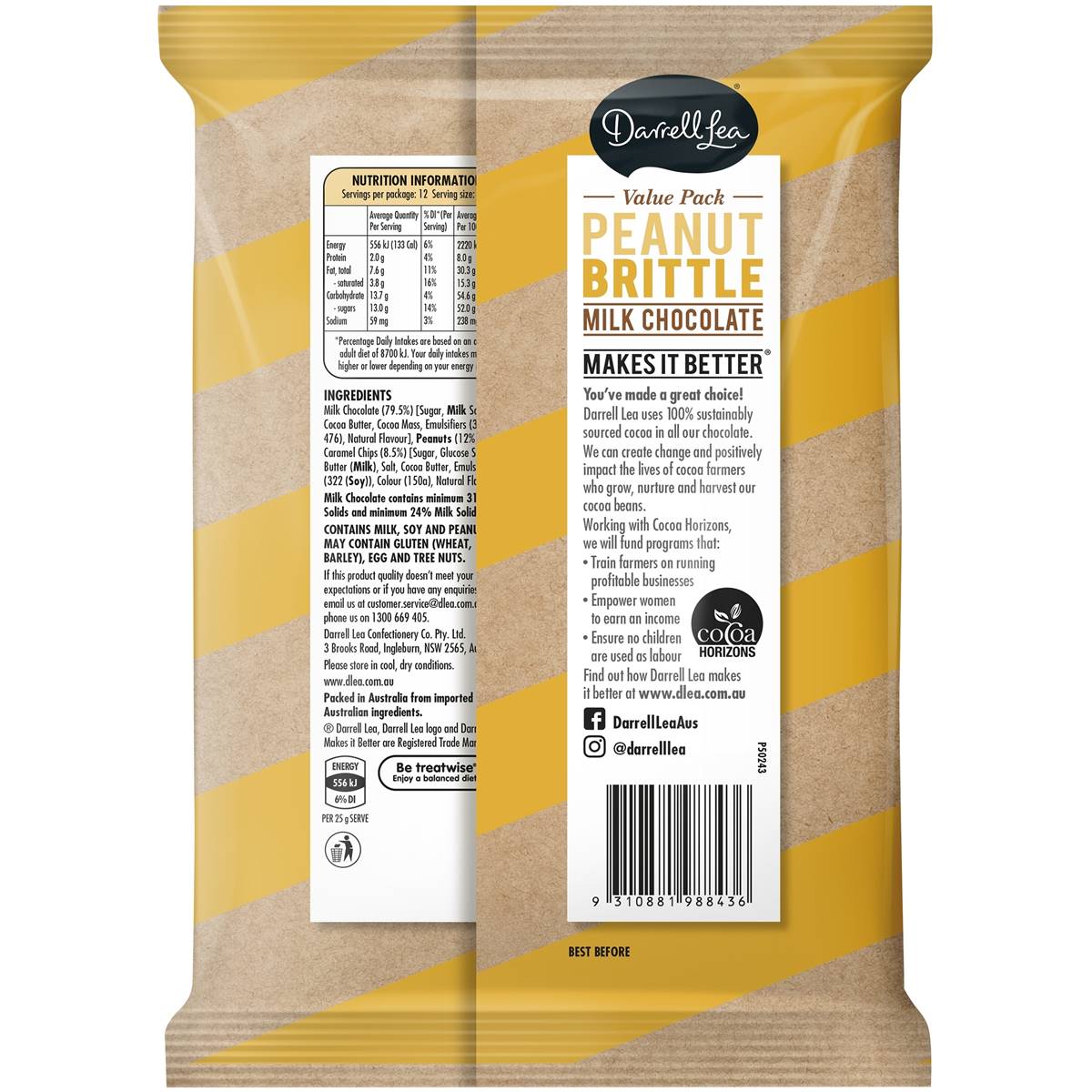 Darrell Lea Peanut Brittle Milk Chocolate Big Block 300g Woolworths