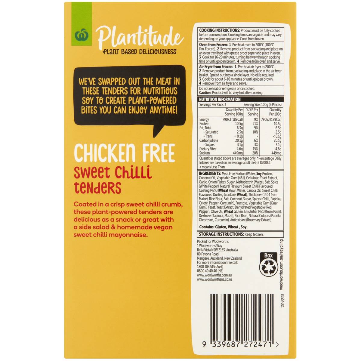 Woolworths Plantitude Chicken Free Sweet Chilli Tenders Mild 300g