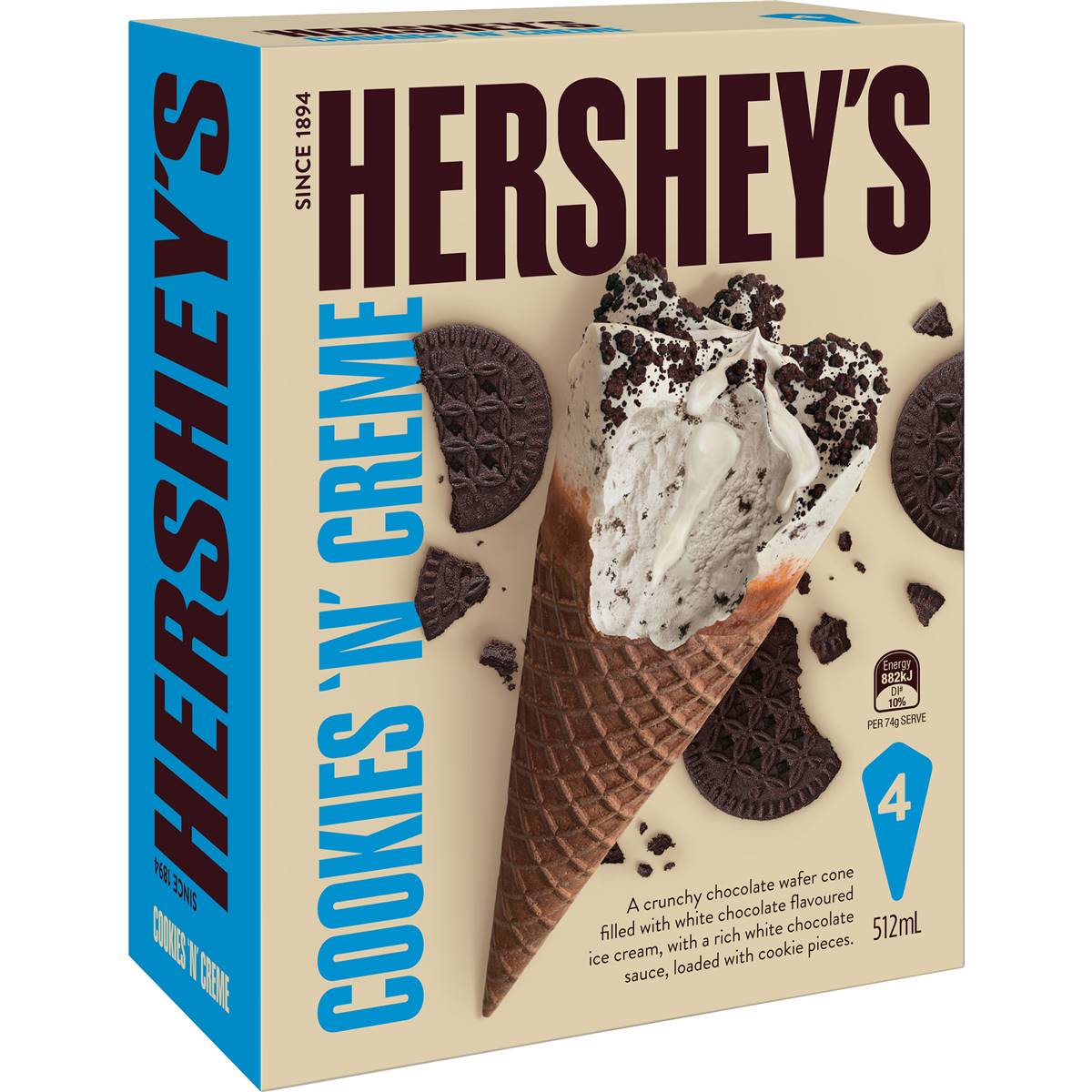Hershey's Cookies & Creme Ice Cream Cones 4 Pack Woolworths