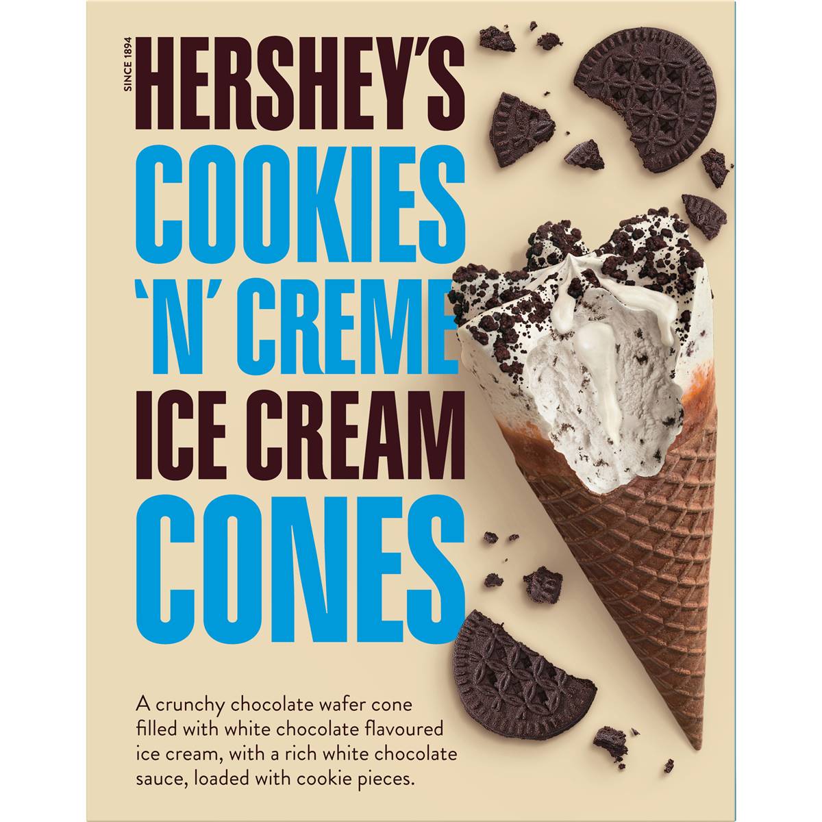 Hershey's Cookies & Creme Ice Cream Cones 4 Pack | Woolworths