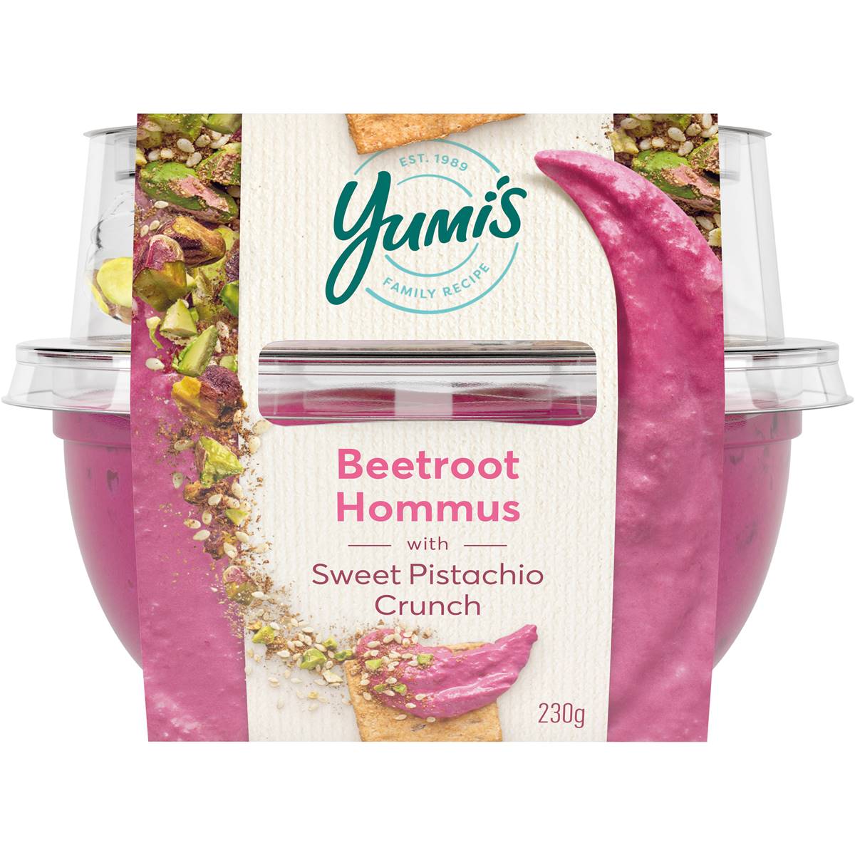 Yumi's Beetroot Hommus With Sweet Pistachio Crunch 230g Woolworths