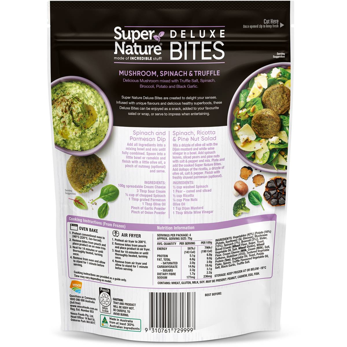 Super Nature Deluxe Bites Mushroom, Spinach & Truffle 8 Pack Woolworths