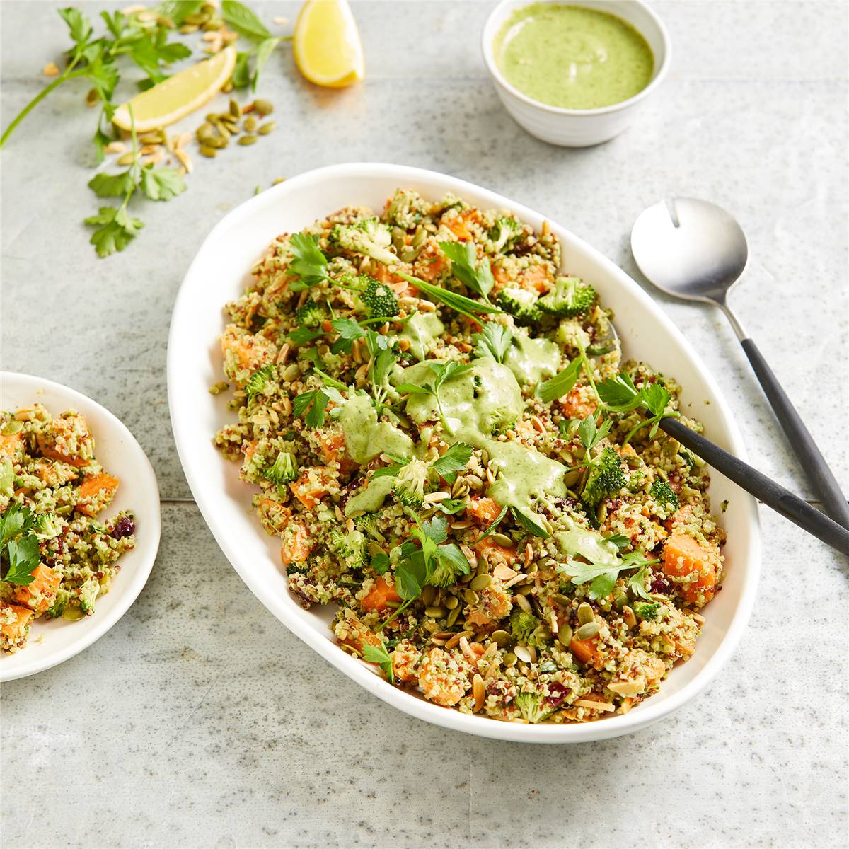 The Salad Servers Herby Quinoa & Broccoli With Green Tahini Dressing