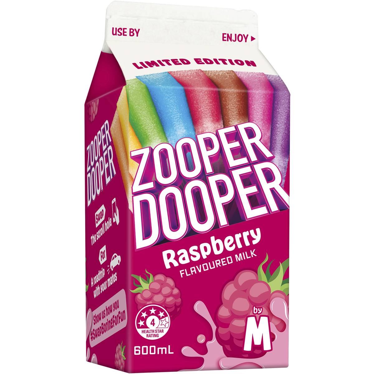 Zooper Dooper Raspbery Milk 600ml Woolworths