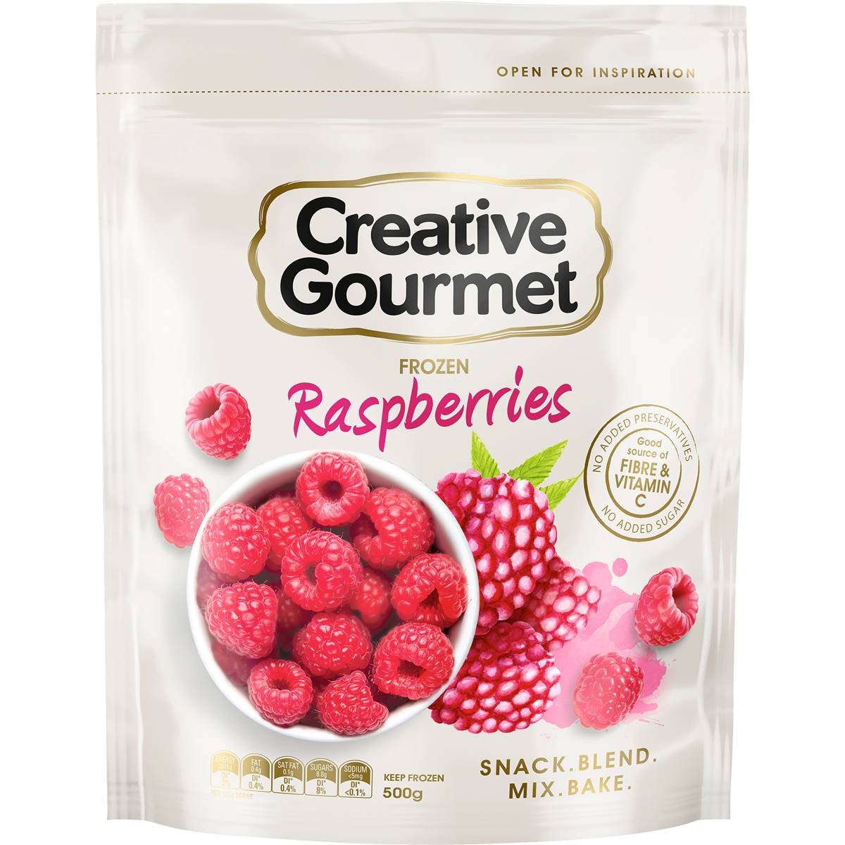 Creative Gourmet Frozen Raspberries 500g Woolworths