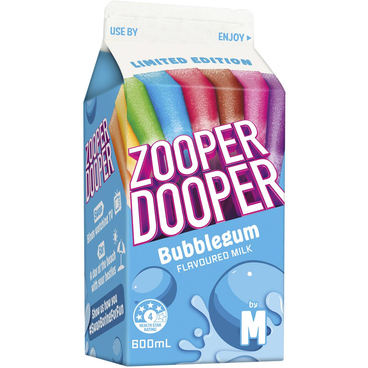 Zooper Dooper Bubblegum Milk 600ml Woolworths