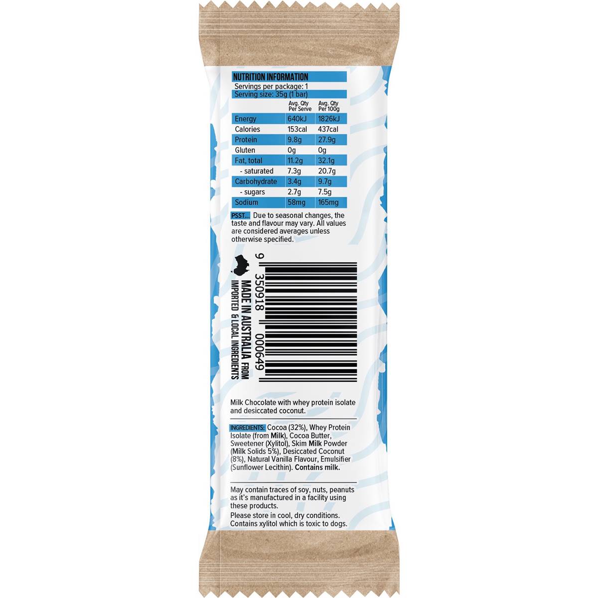 Vitawerx Milk Chocolate Coconut Rough Bar 35g | Woolworths