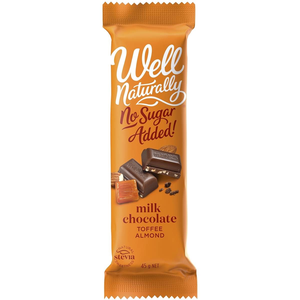 Well Naturally Milk Choc Toffee Almond 45g Woolworths