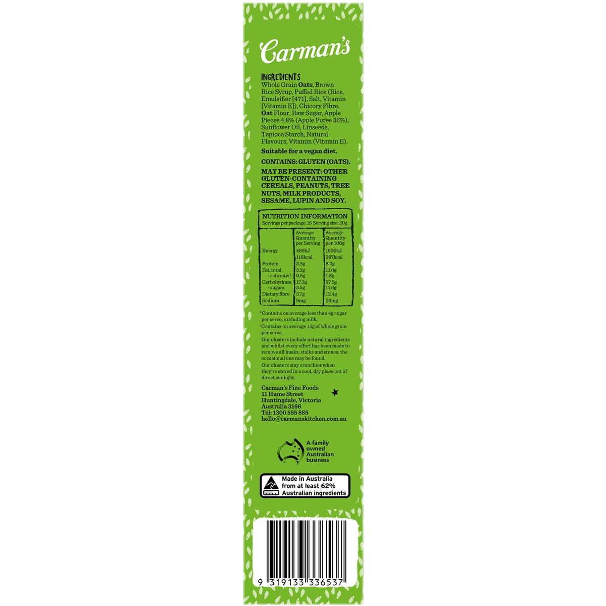 Carman's Aussie Oat Clusters Apple 500g | Woolworths