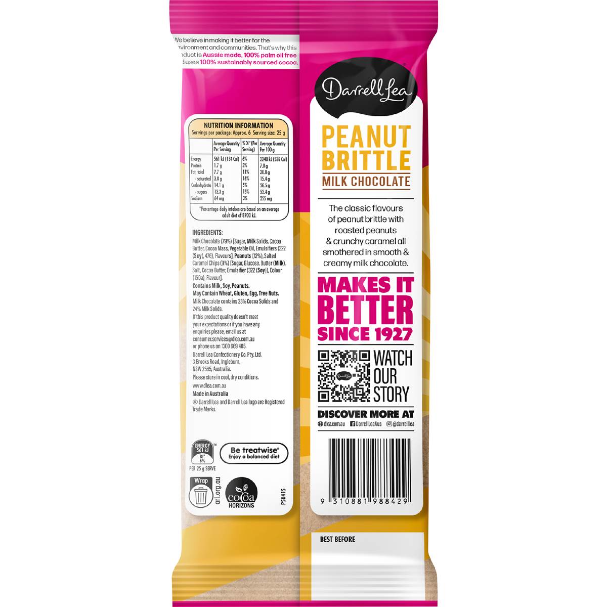 Darrell Lea Peanut Brittle Chocolate 160g Woolworths