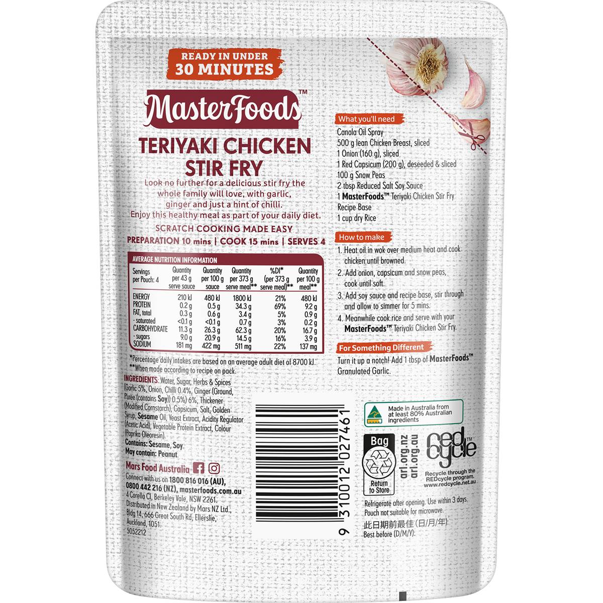 Masterfoods Teriyaki Chicken Stir Fry Recipe Base 175g Woolworths