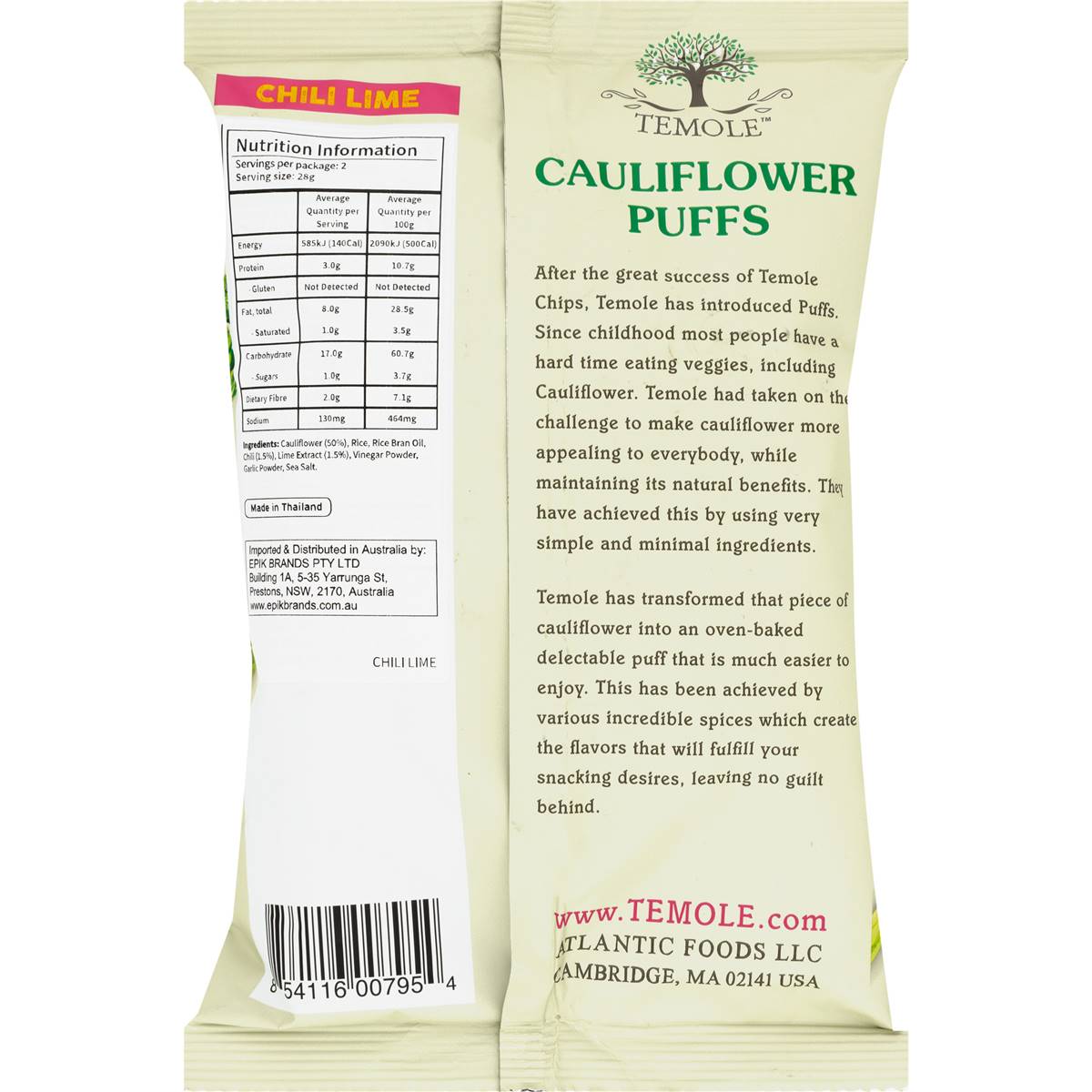 Temole Cauliflower Puff Chilli Lime 56g Woolworths