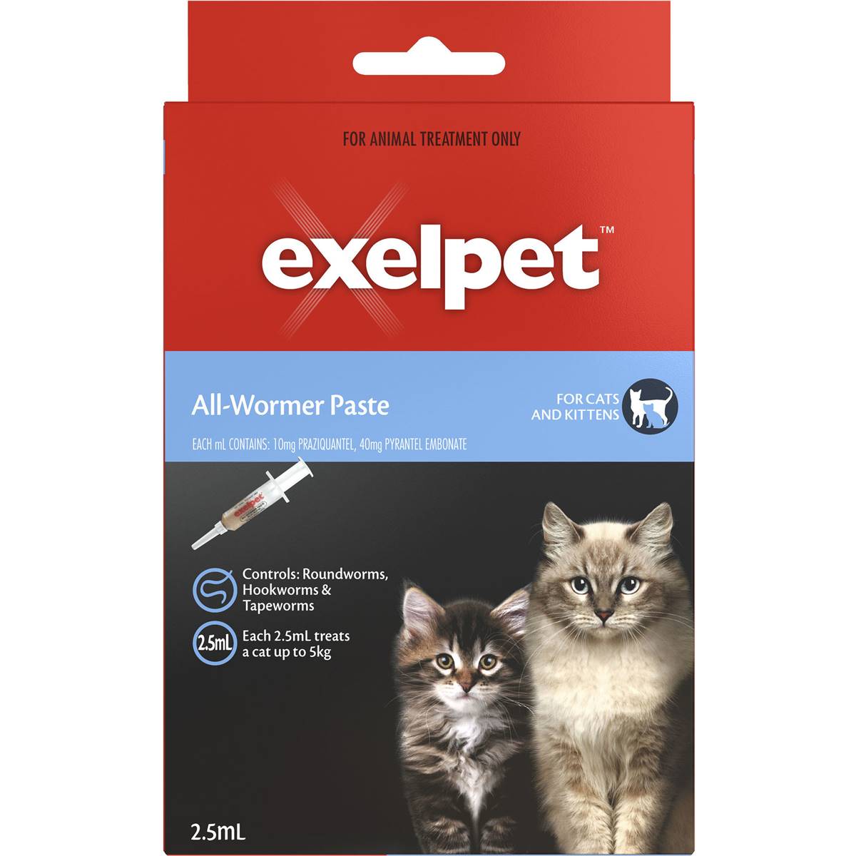Exelpet Treatment Allwormer Paste Cat Syringe 2.5ml Woolworths