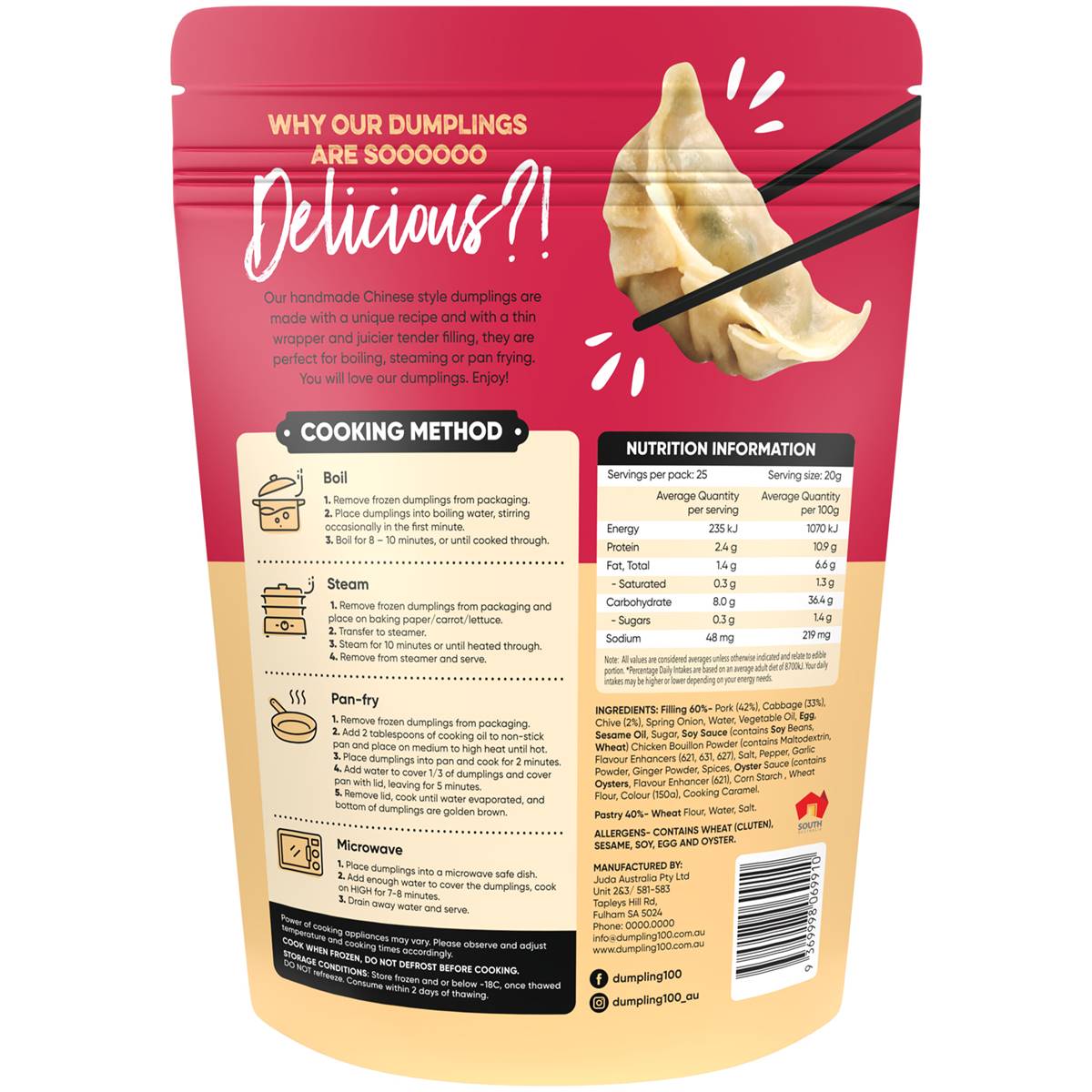 Dumpling 100 Pork Cabbage & Chive Dumplings 500g Woolworths