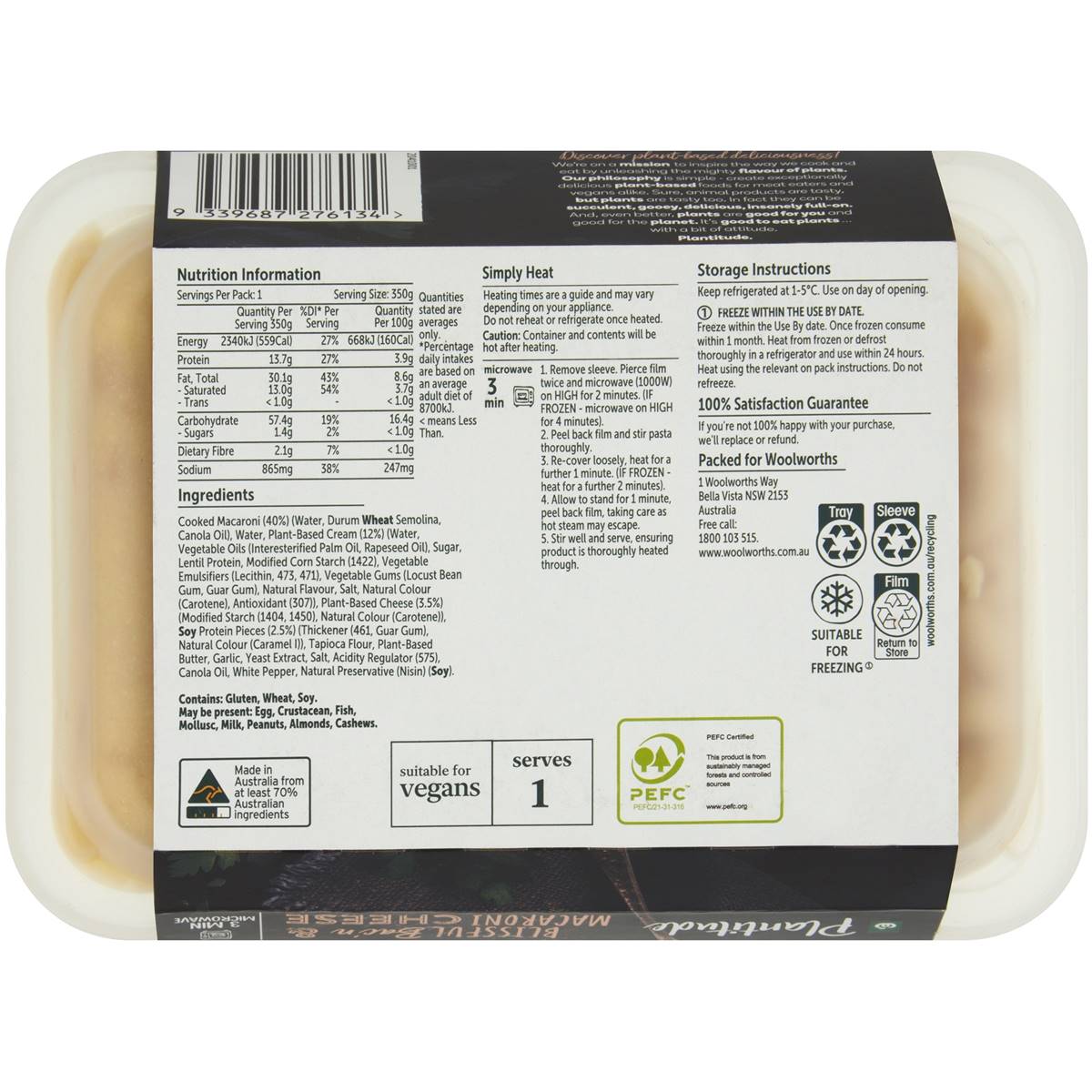 Woolworths Plantitude Plantbased Bacon & Macaroni Cheese 350g Woolworths